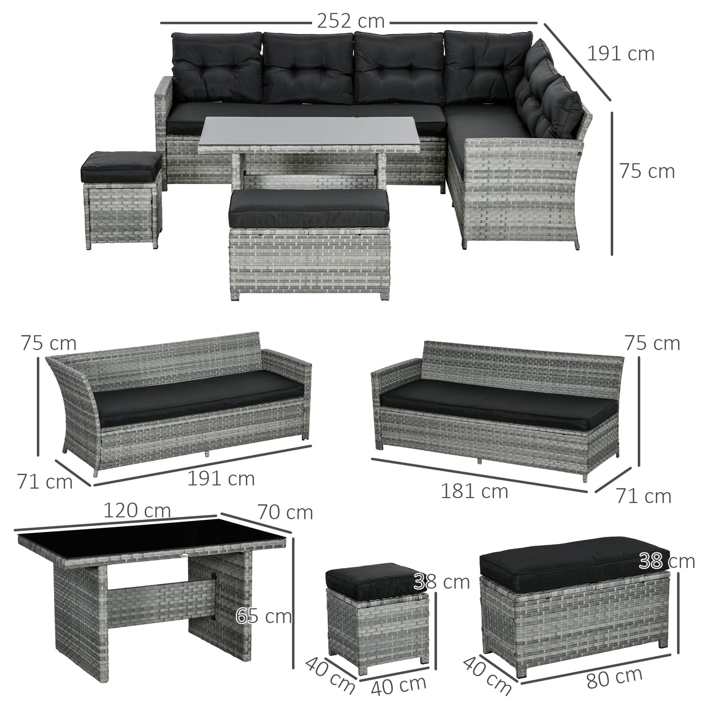 5-Piece Rattan Patio Furniture Set with Corner Sofa, Footstools (1)
