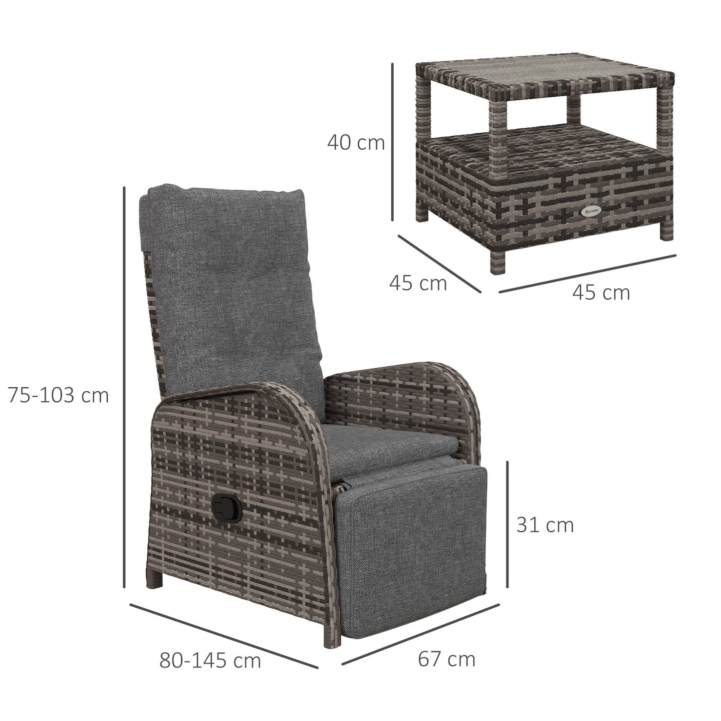 2 Seater Patio Rattan No Installation Chaise Lounge Sofa Set