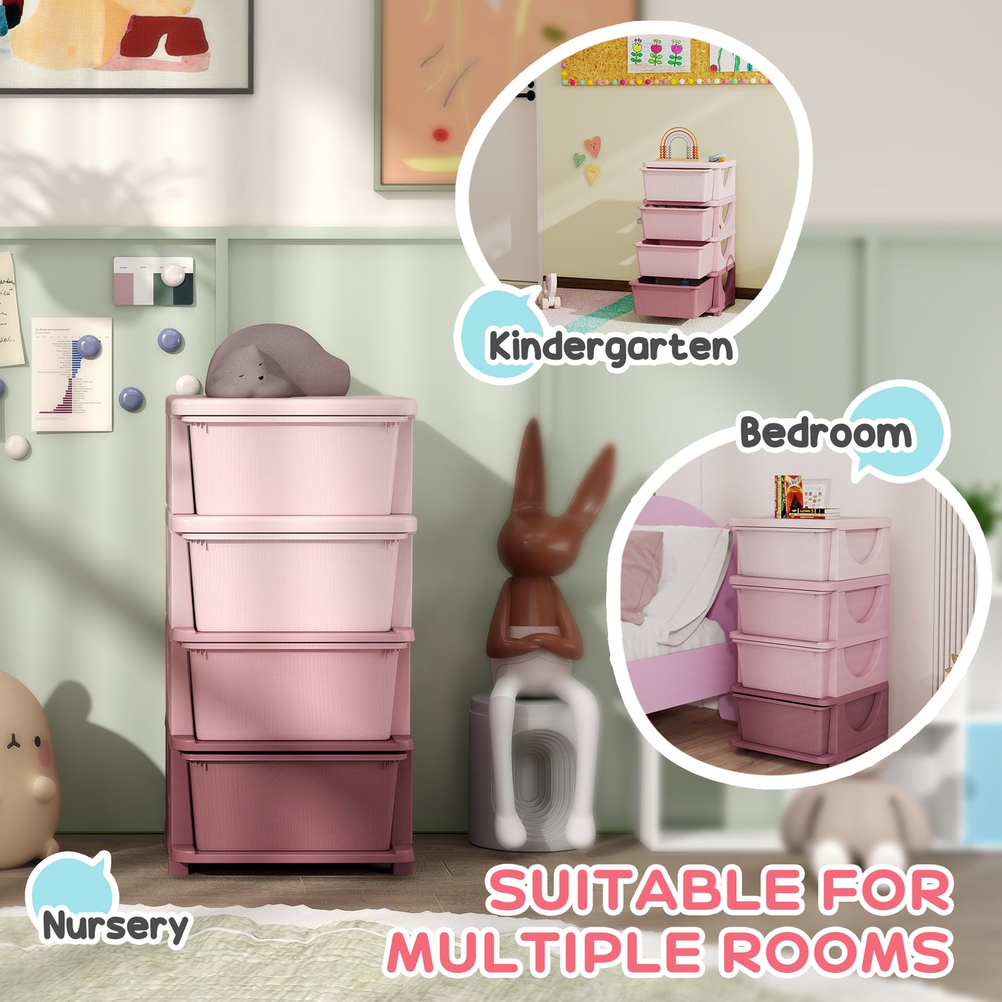 Four-Tier Kids Storage Boxes, with Four Drawers