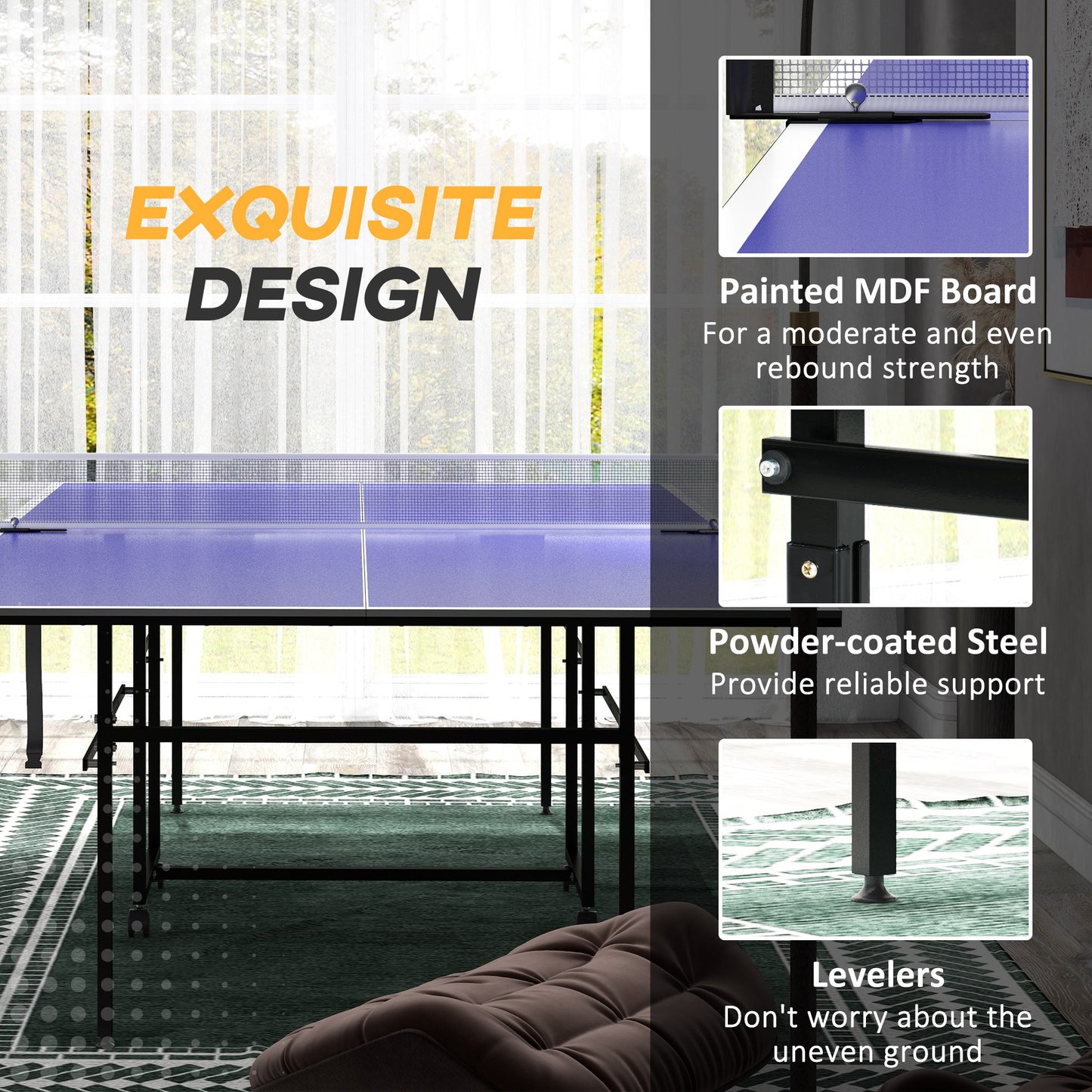 9FT Folding Table Tennis Table with Four Wheels, for Indoor Use