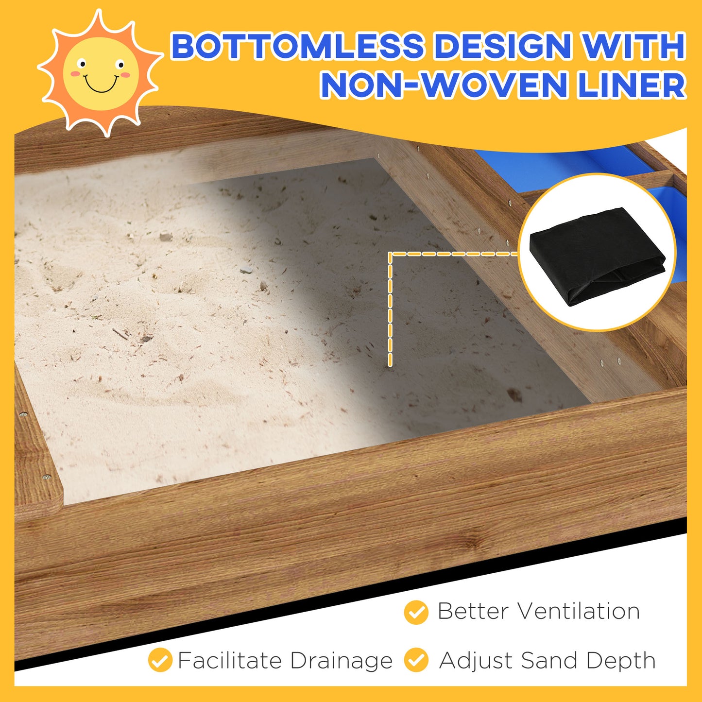 House-Designed Wooden Sandbox, Outdoor Sandpit, with Blackboard