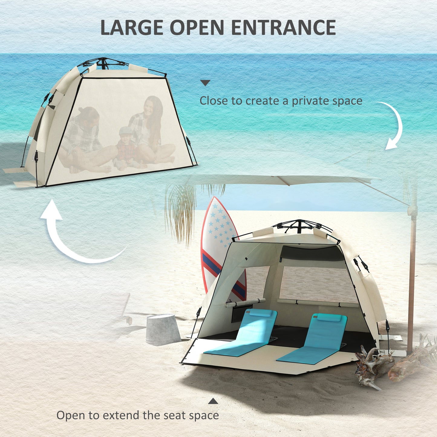 Three-Man UPF15+ Beach Tent, with Extended Floor