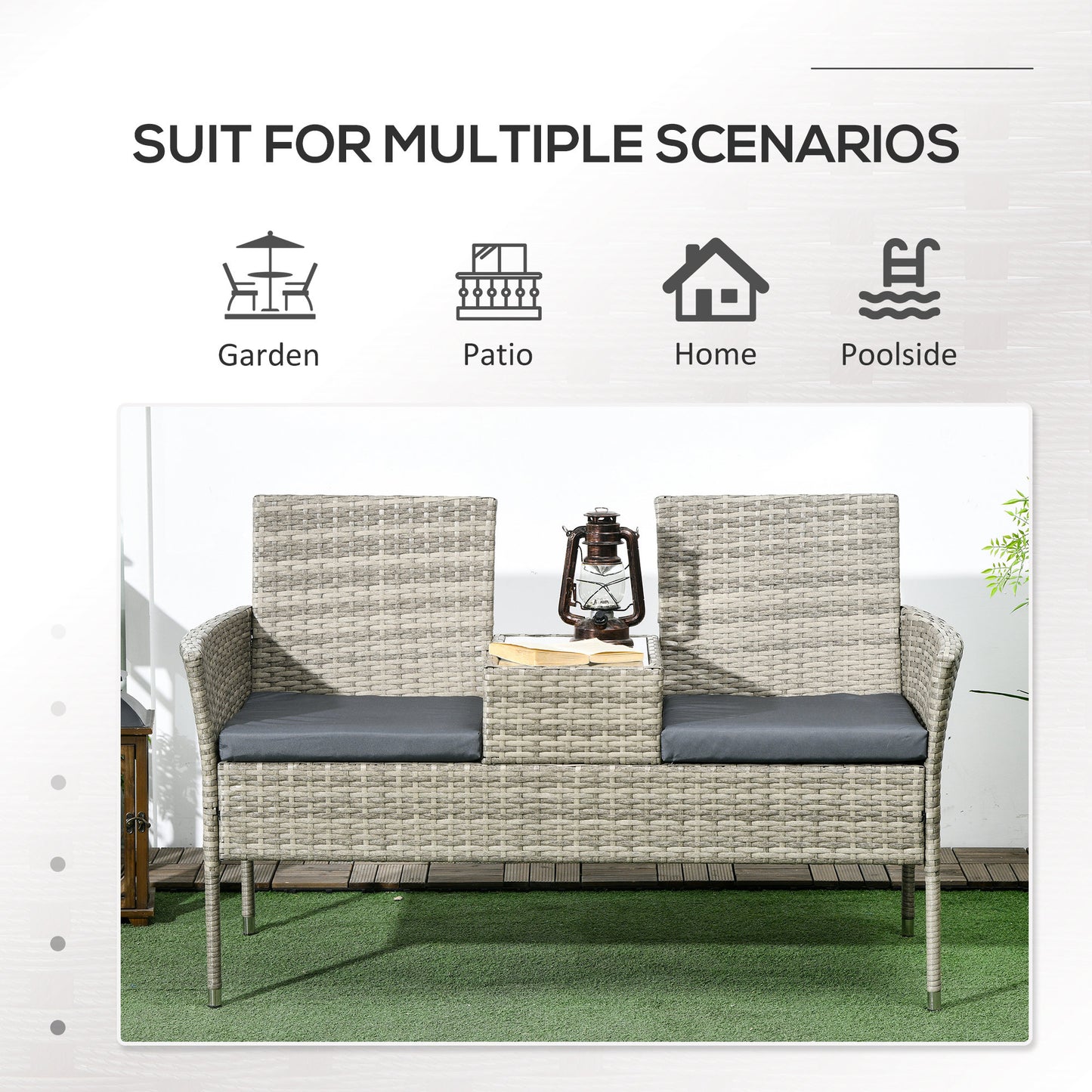 Two-Seat Rattan Chair, with Middle Table