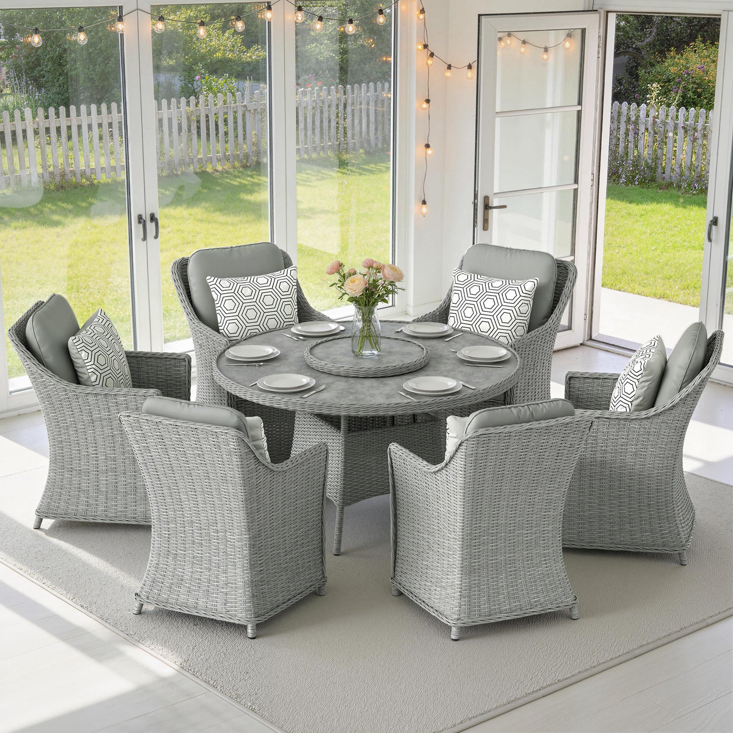 Rattan Dining Set with Turntable