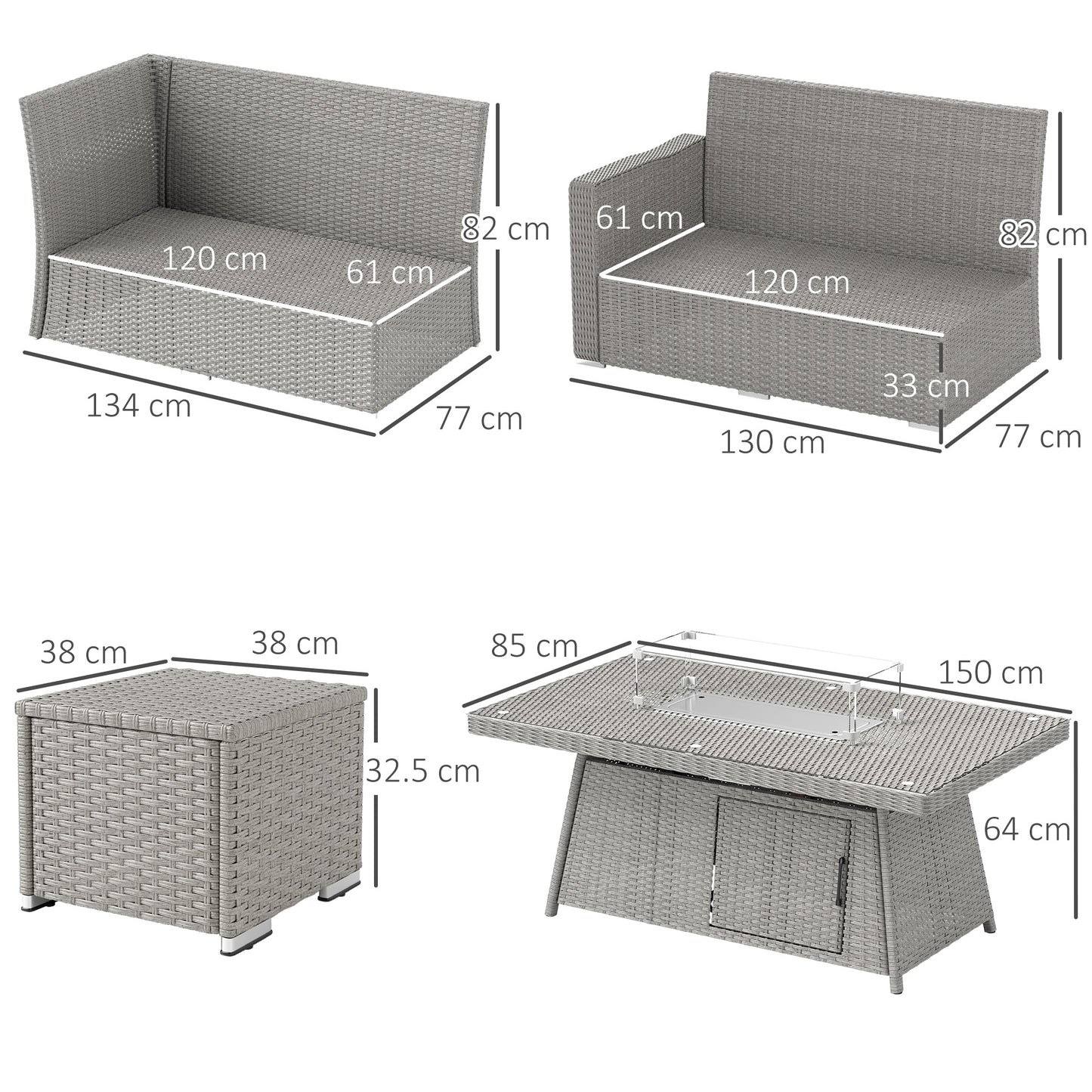 Seven-Piece Firepit Table Rattan Sofa Set