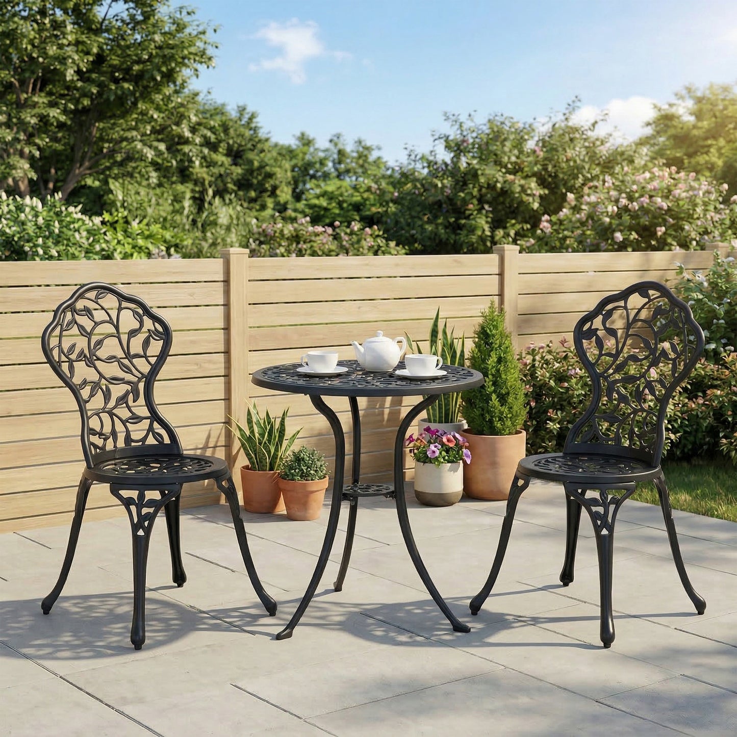3 Pcs Aluminium Bistro Set Garden Furniture Dining Table Chairs