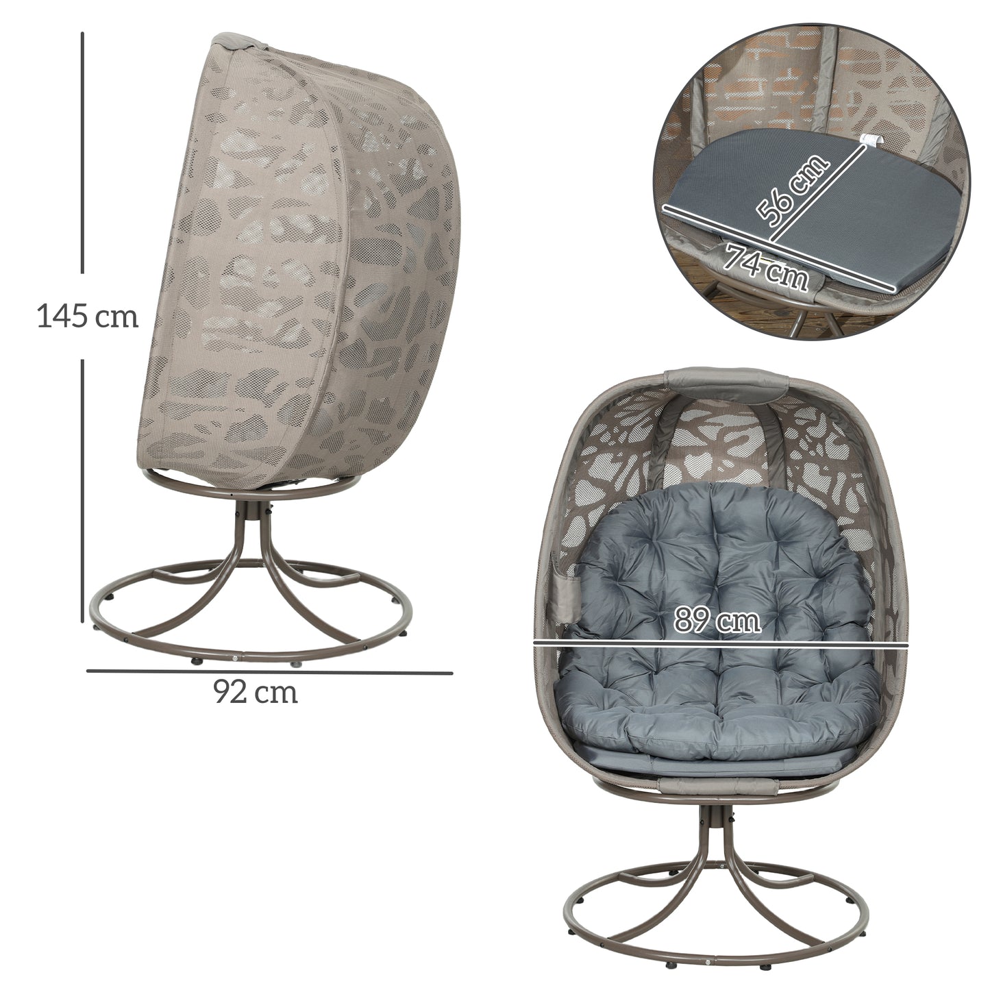 Swivel Egg Chair with Cushions, Foldable Basket Seat and Metal Frame