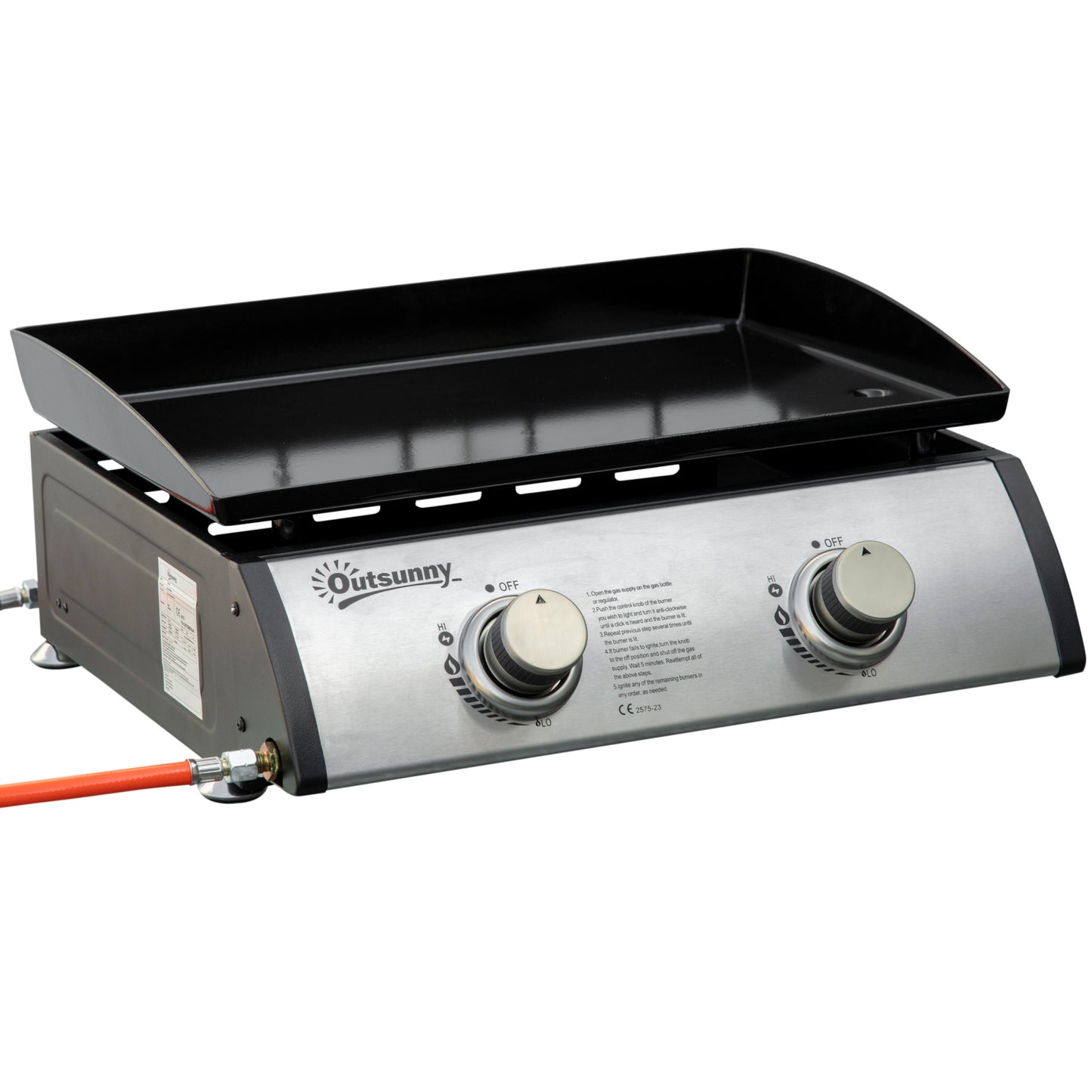 Gas Plancha Barbecue Grill with 2 Stainless Steel Burner, 5kW