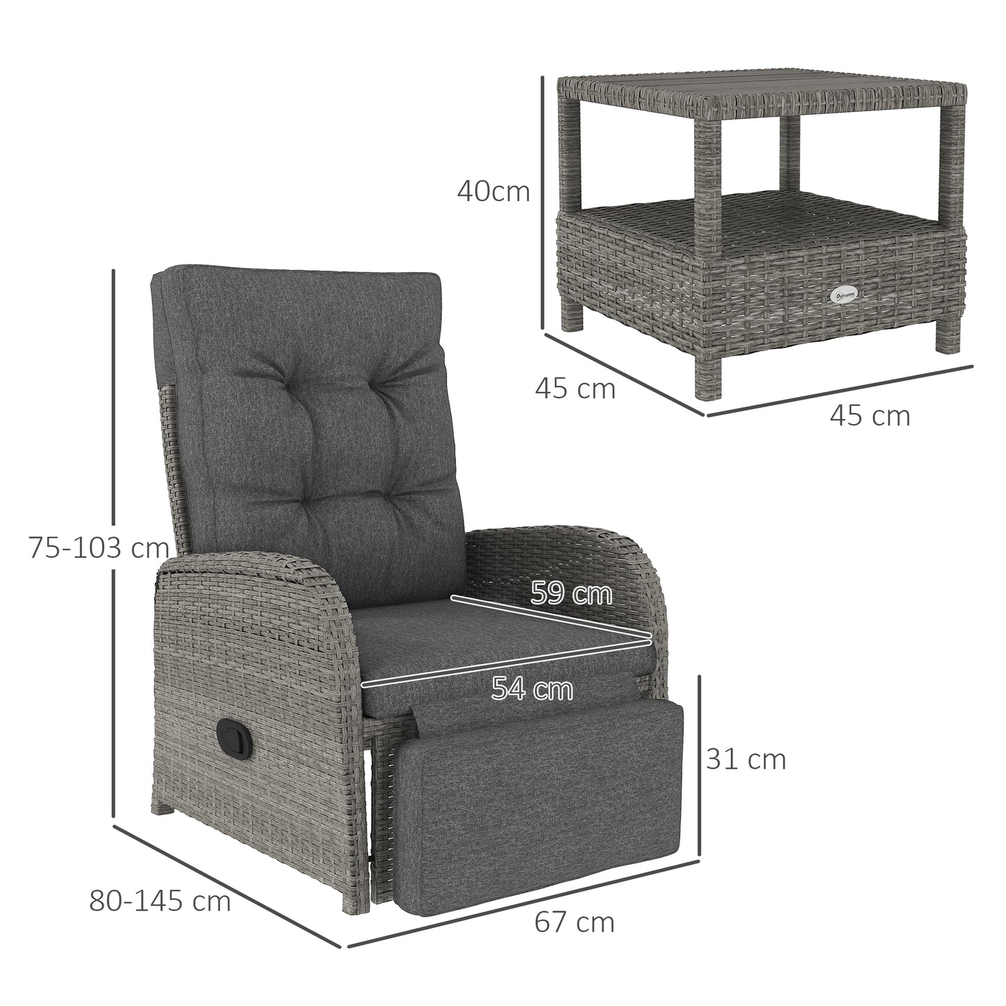 2 Seater Patio Rattan Wicker No Installation Chaise Lounge Sofa Set