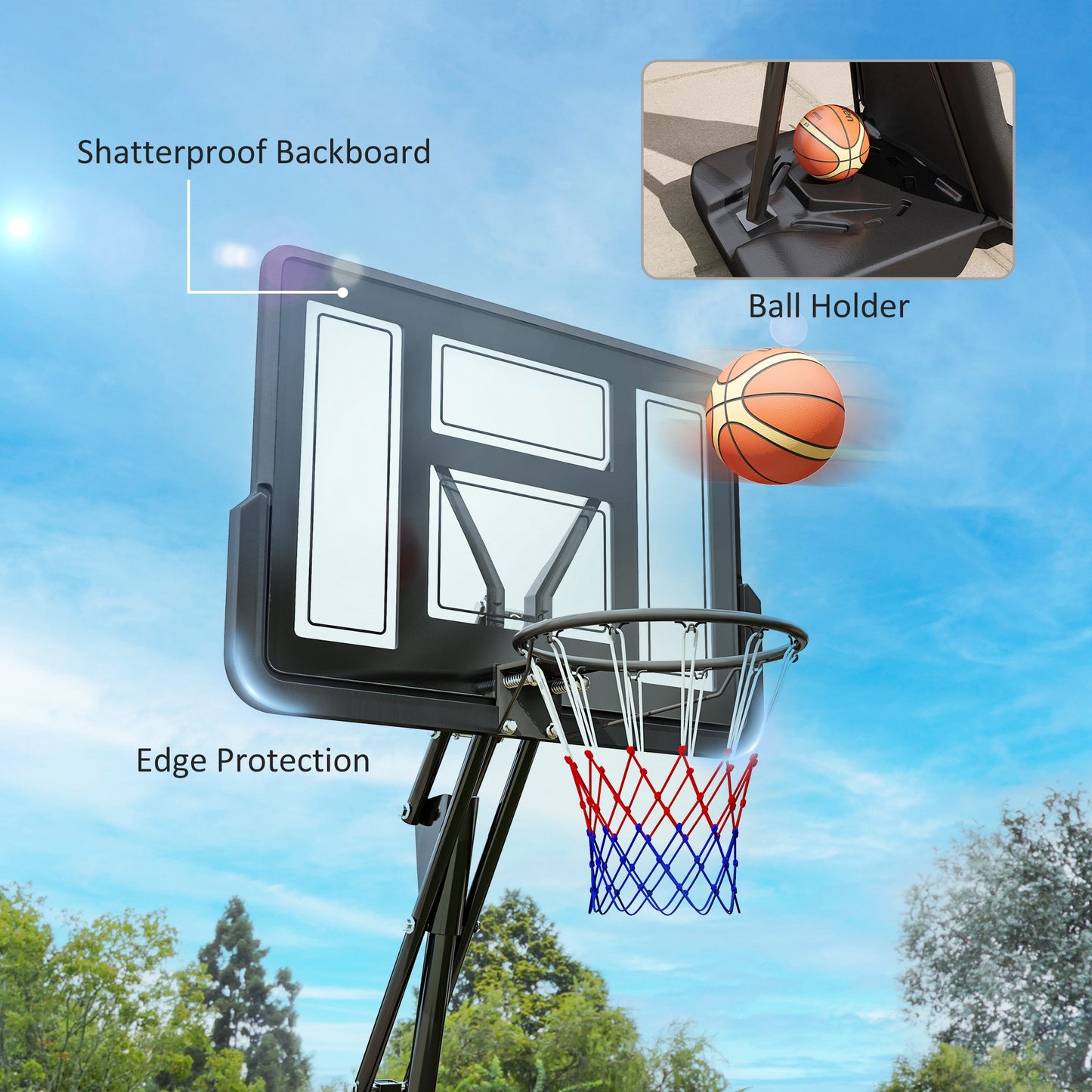245-305cm Adjustable Basketball Hoop and Stand, with Wheels