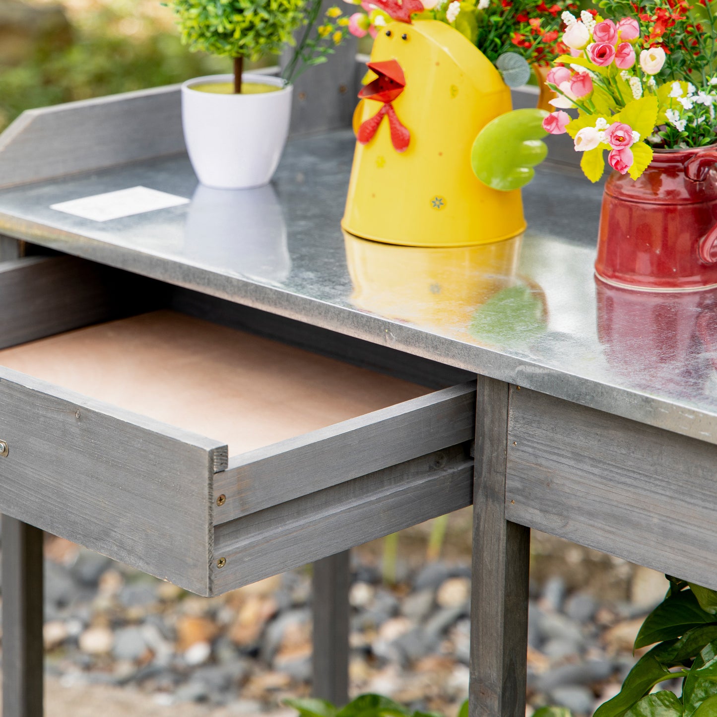 Garden Potting Table with Storage, Workbench, Metal Top