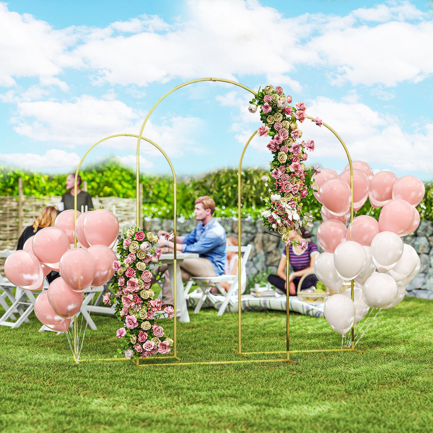 Wedding Arch Frame Set, 2.2, 2, 1.8 m Metal Backdrop Stand Set of 3