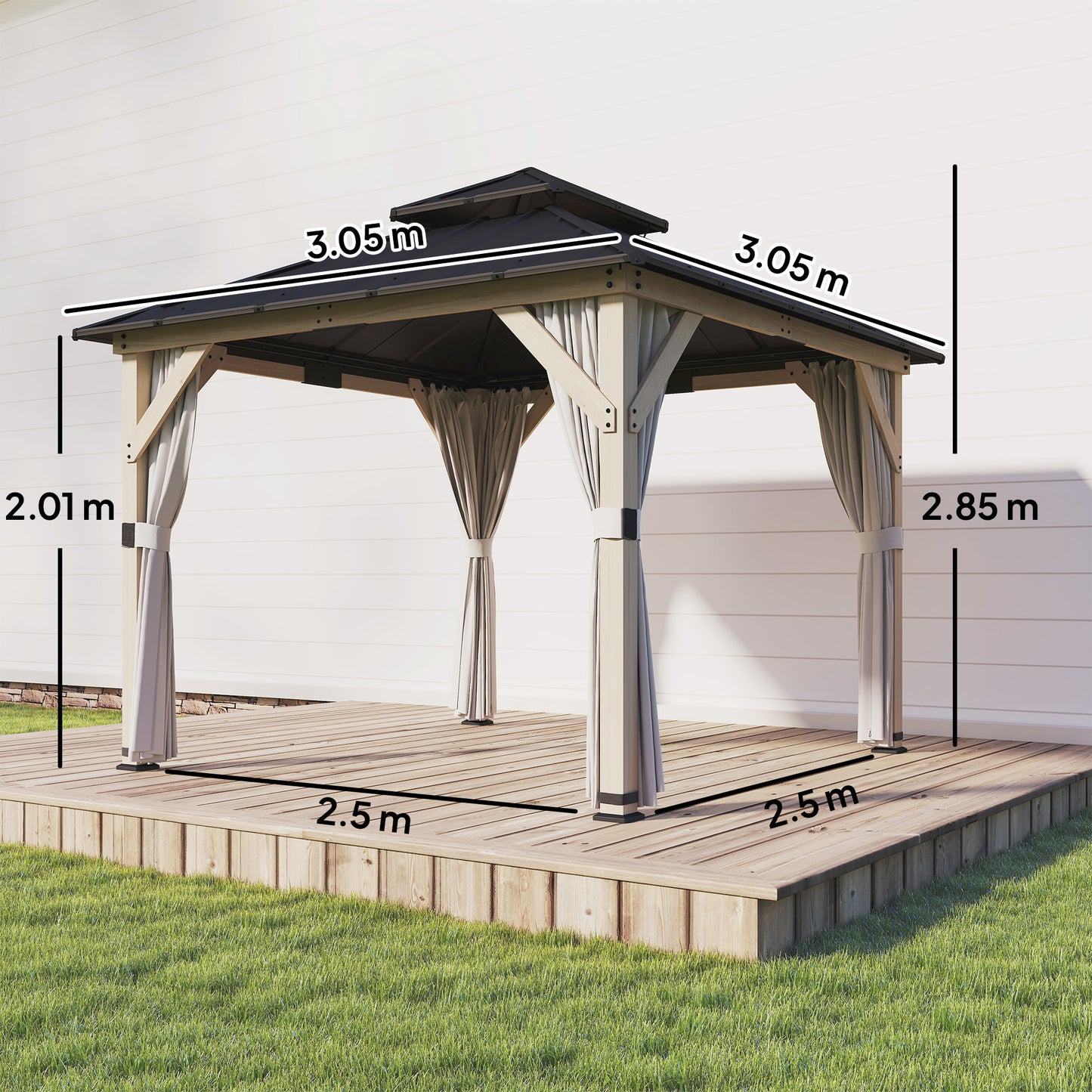 3 x 3 m Outdoor Hardtop Gazebo Canopy with 2-Tier Steel Roof
