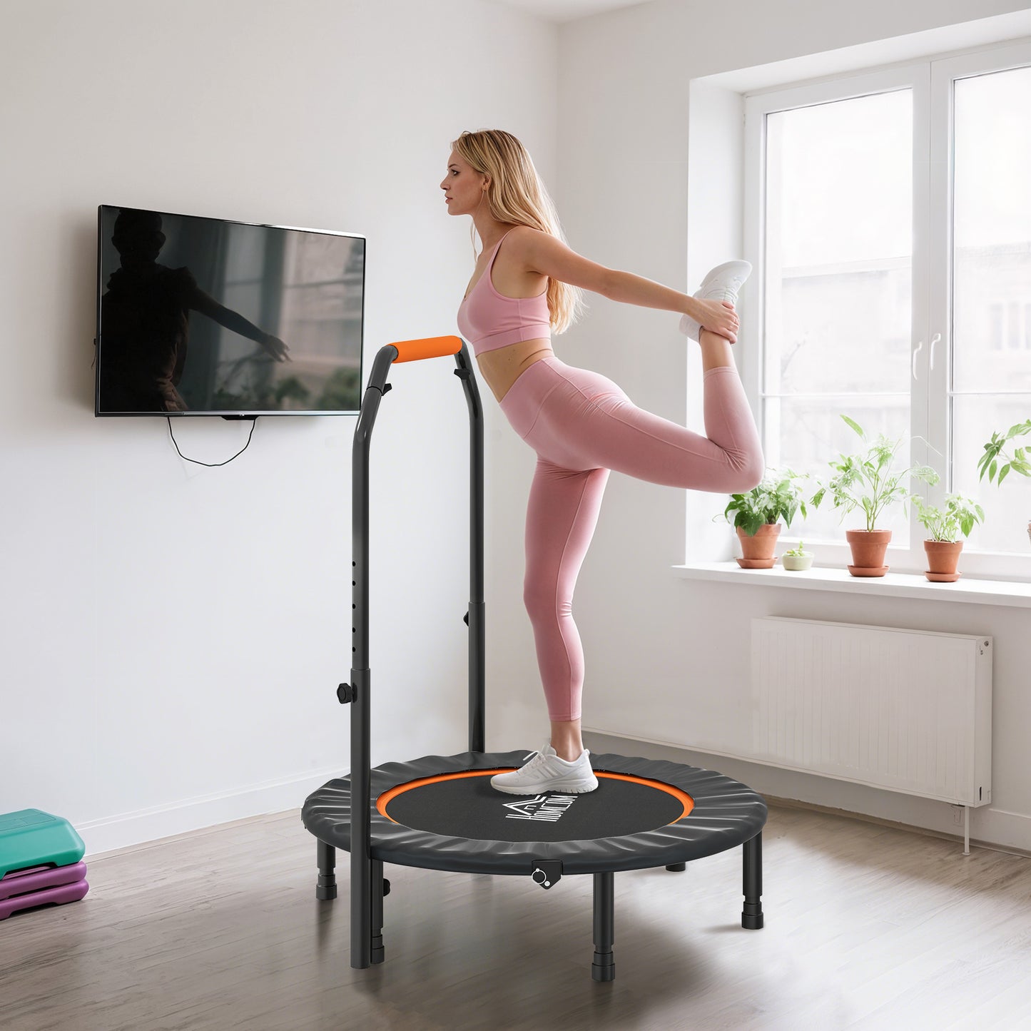 40" Foldable Mini Fitness Trampoline, with Adjustable Foam Handle