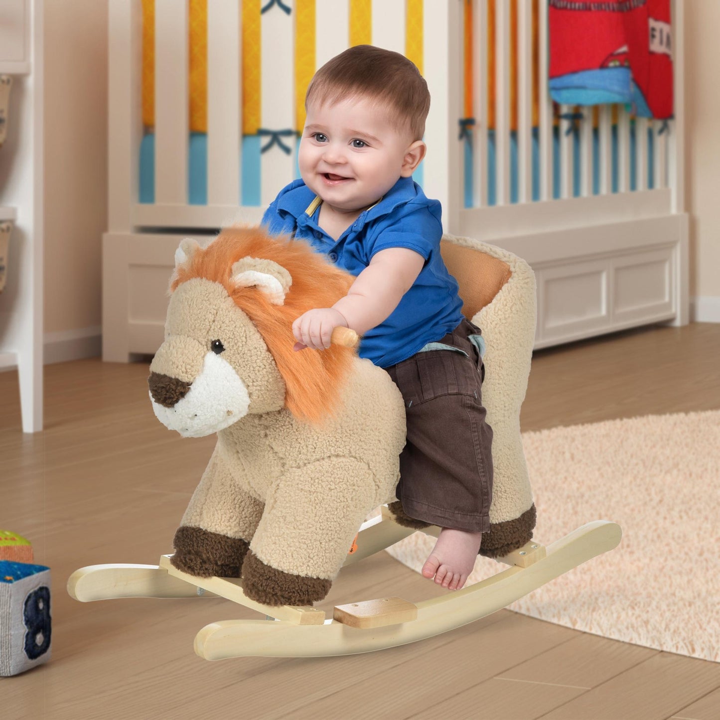 Kids Lion-themed Rocking Horse, with Roaring Sound Button, Seatbelt