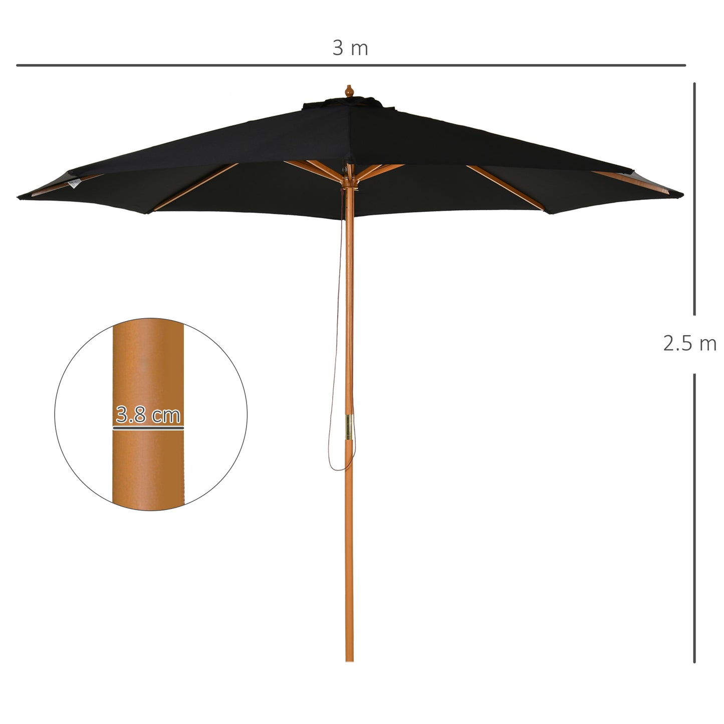 3(m) Garden Parasol, Pulley Operated Patio Umbrella