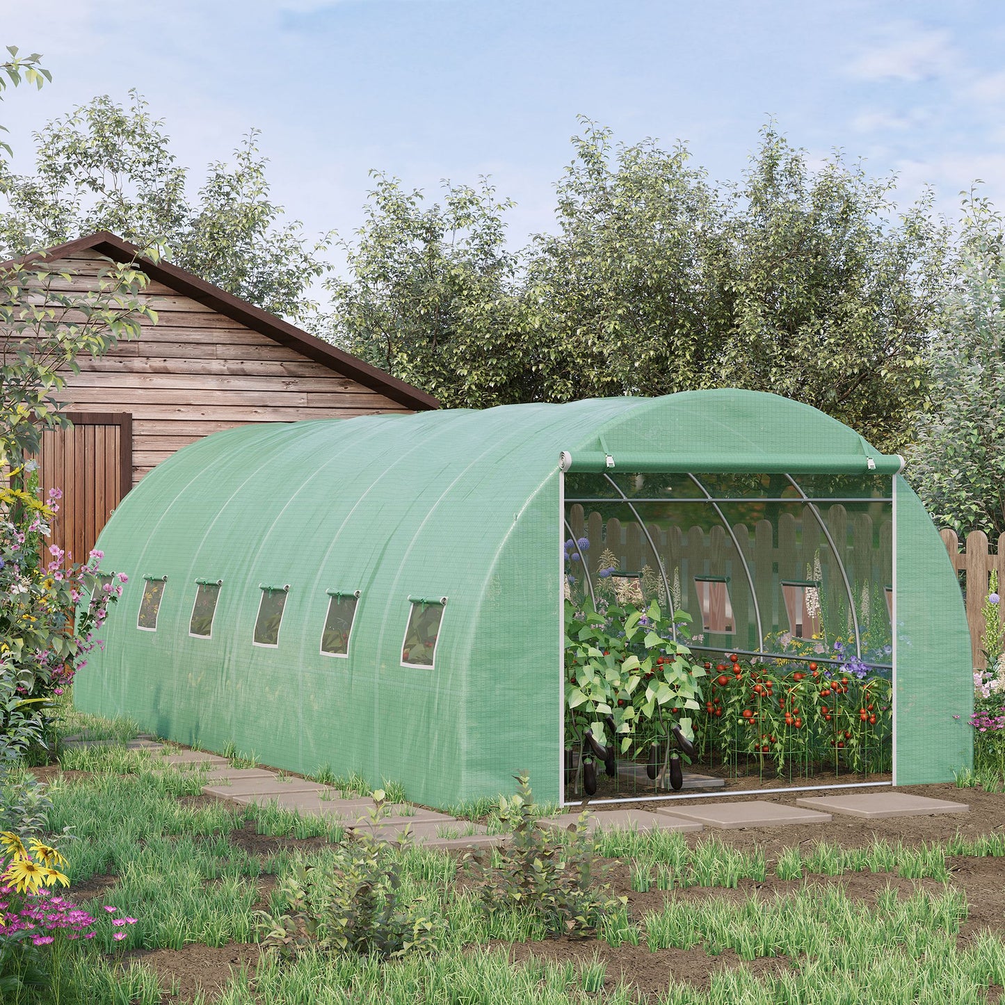 6 x 3 x 2 m Polytunnel Greenhouse with Roll-up Door