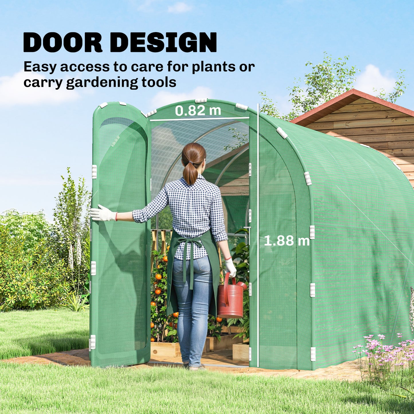 3 x 2 x 2m Polytunnel Greenhouse with Hinged Door