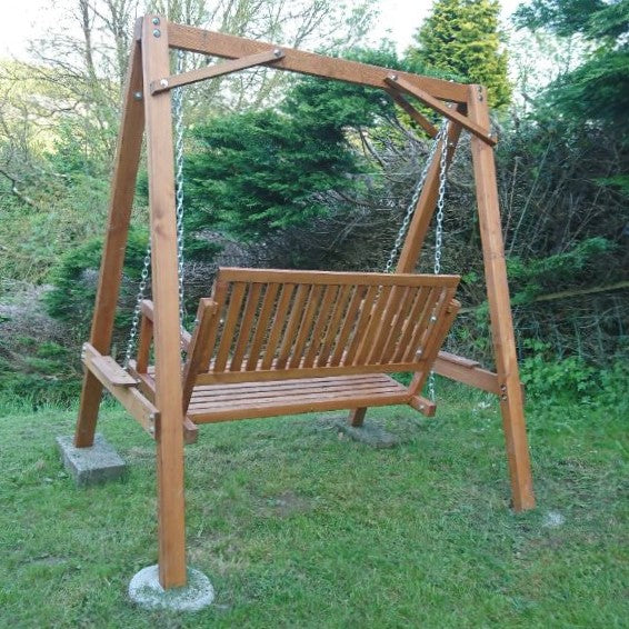2 Seater Garden Swing Seat with Canopy, Wooden Swing Chair