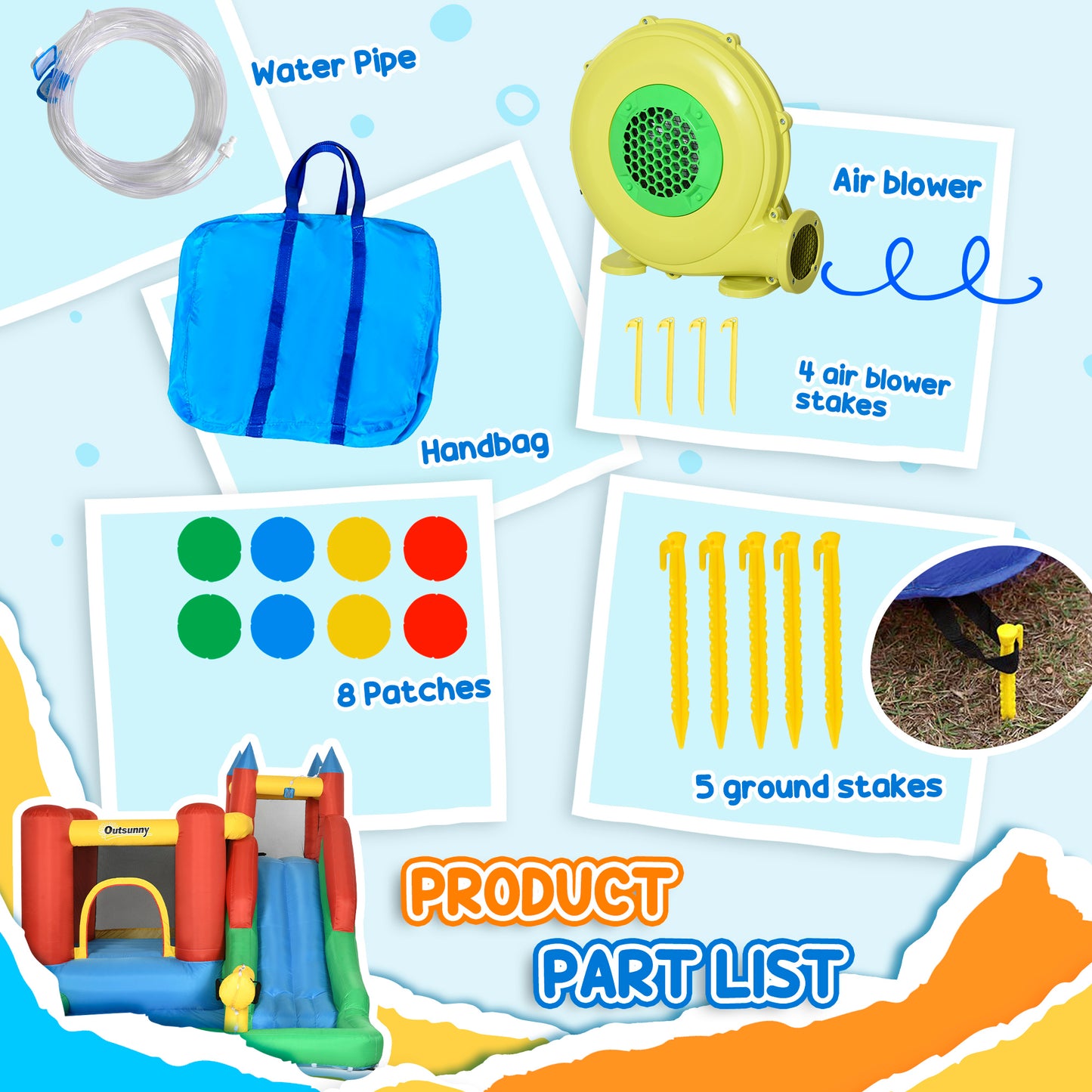 Kids Inflatable Bouncy Castle Water Slide 6 in 1 Bounce House