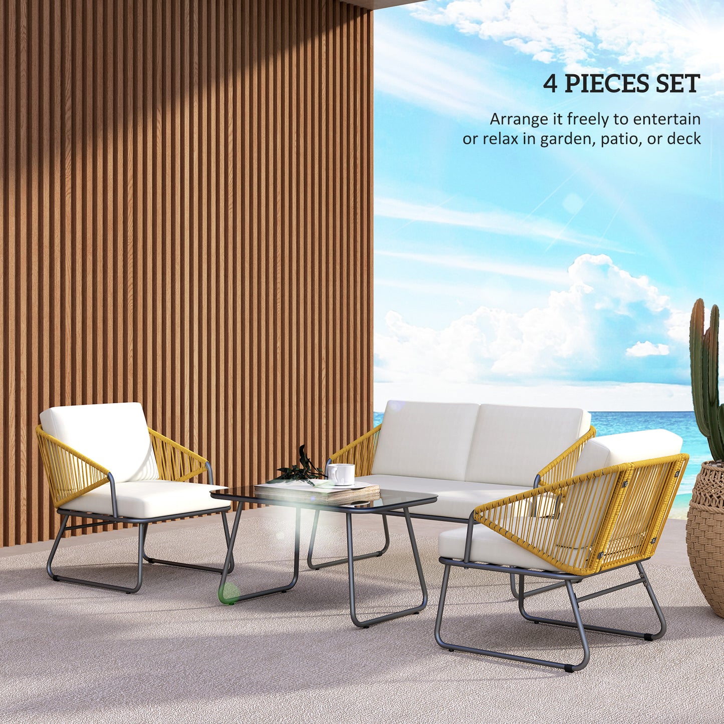 Four-Piece Rattan Strong Panel Outdoor Sofa Set