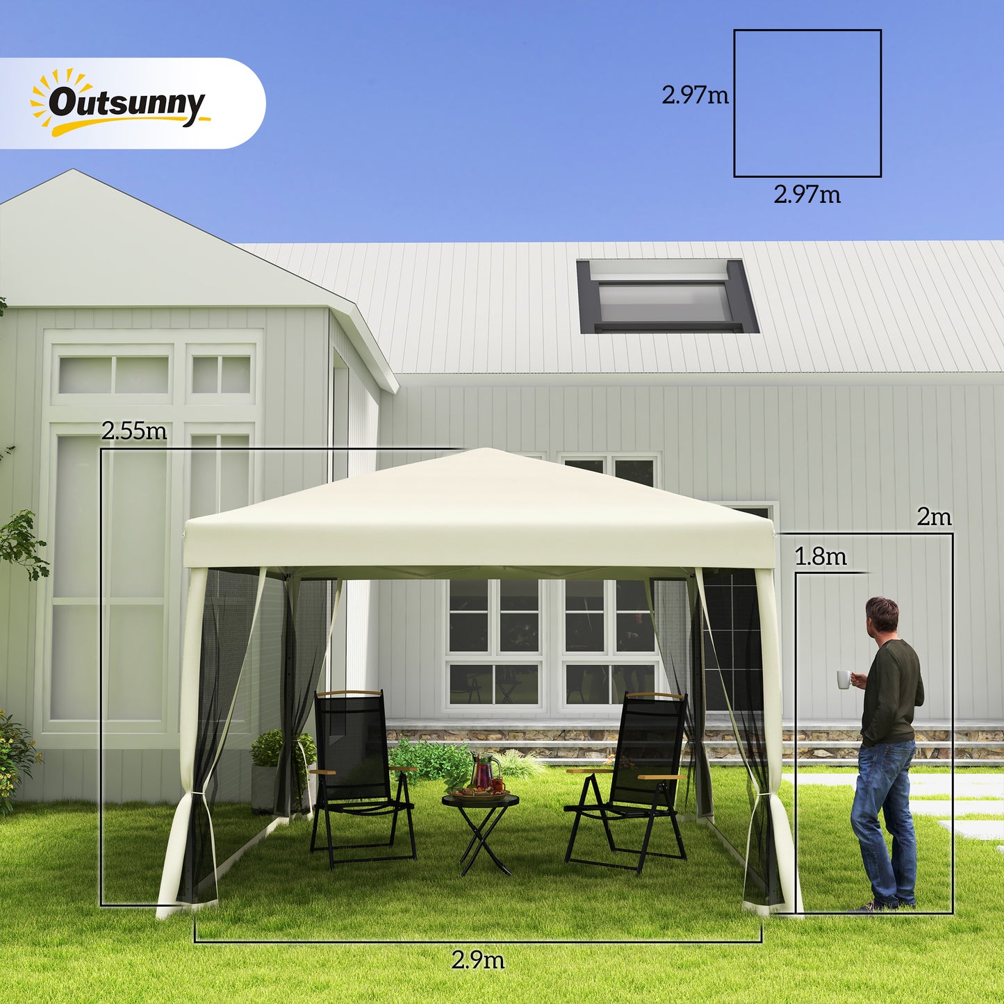 3 x 3(m) Pop Up Gazebo with 4 Mesh Sides and Carry Bag