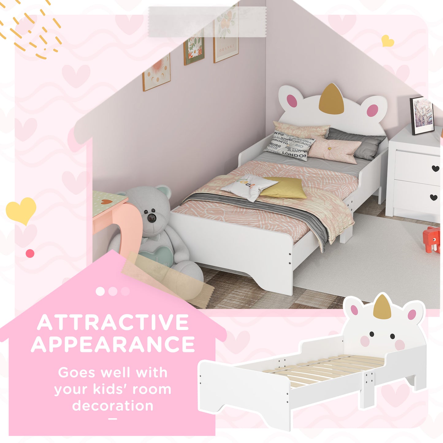 Unicorn-Designed Toddler Bed, Kids Bedroom Furniture