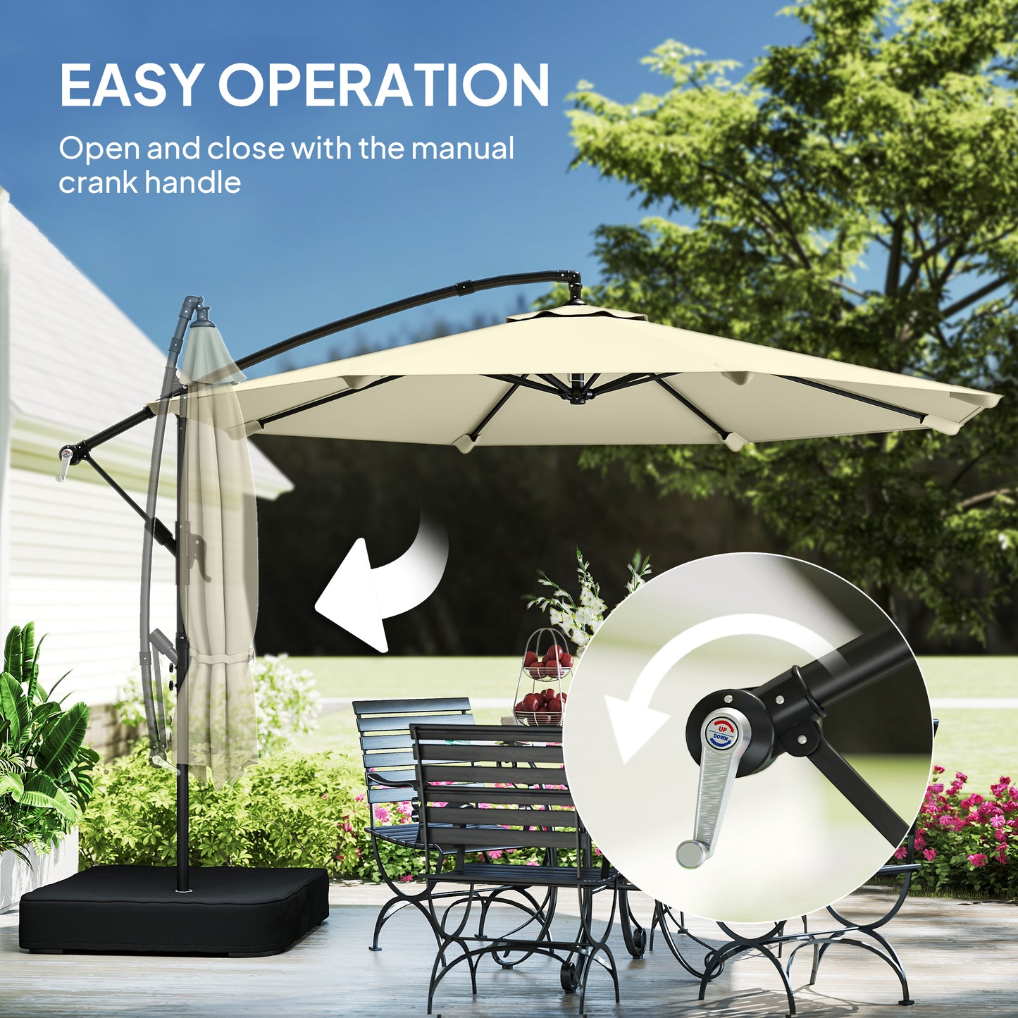 3 m Garden Cantilever Parasol with Cross Base, Sandbag