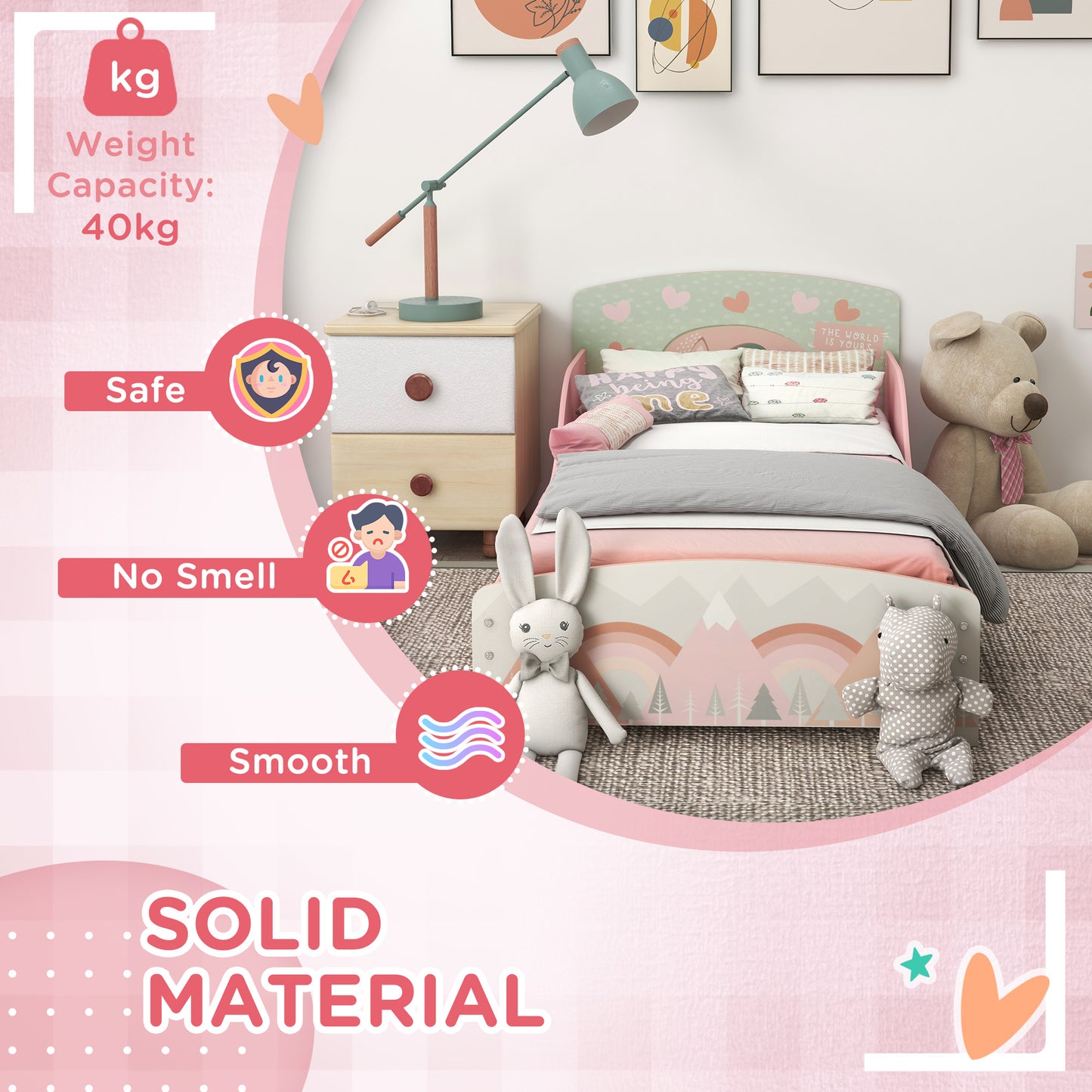 Toddler Bed Frame, Kids Storage Shelf Unit with 6 Fabric Bins