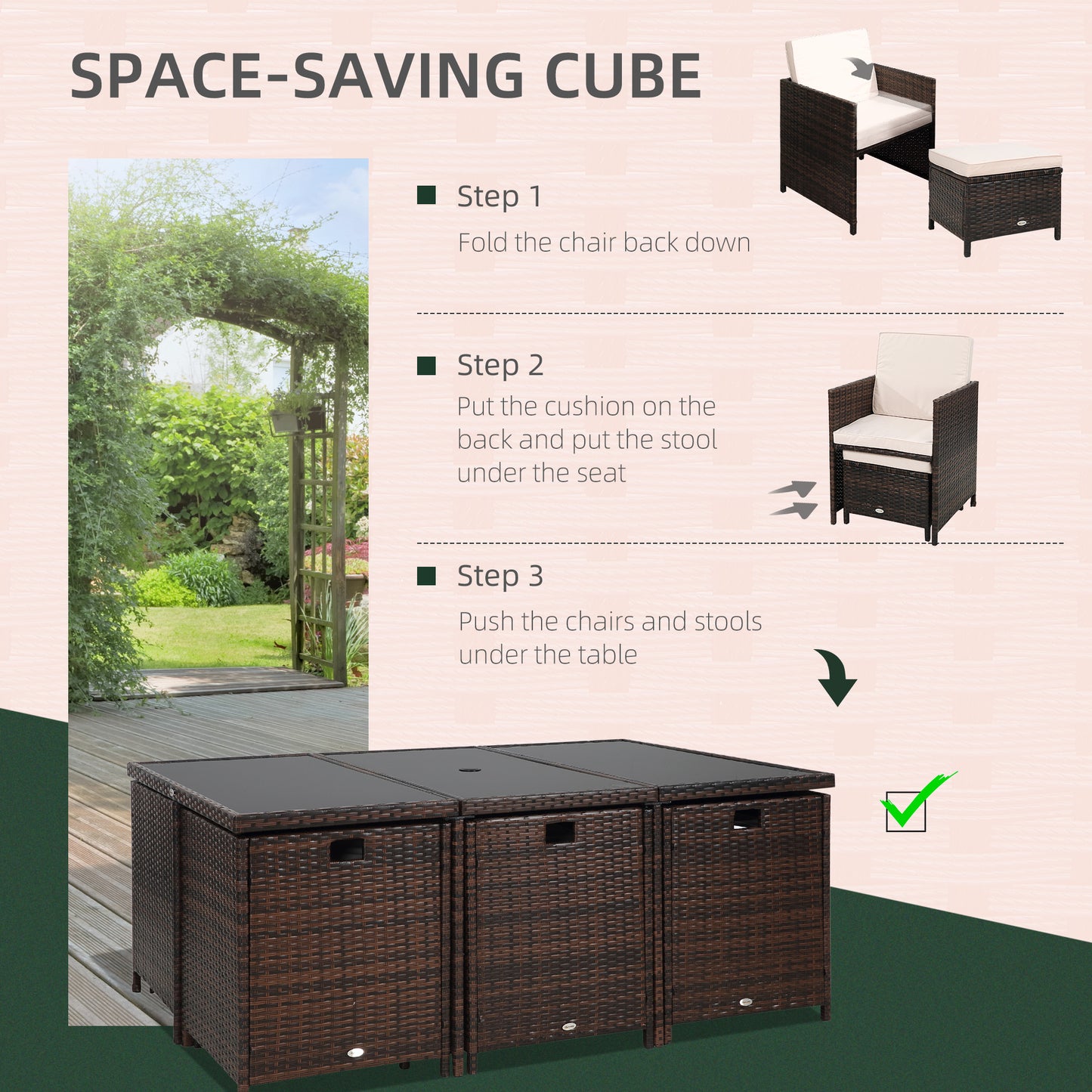 10 Seater Rattan Cube Garden Furniture Set with Parasol Hole