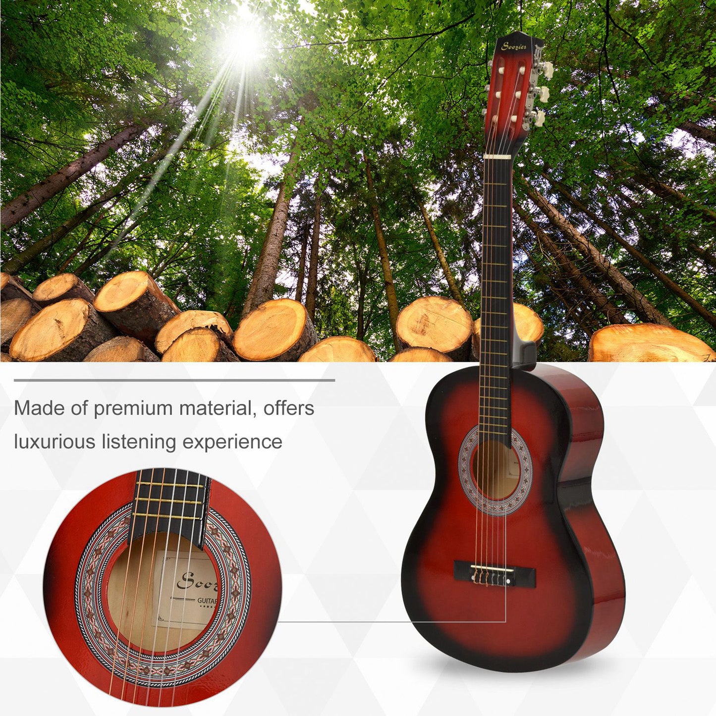 36" 3/4 Beginner Acoustic Guitar Set, with Protective Case