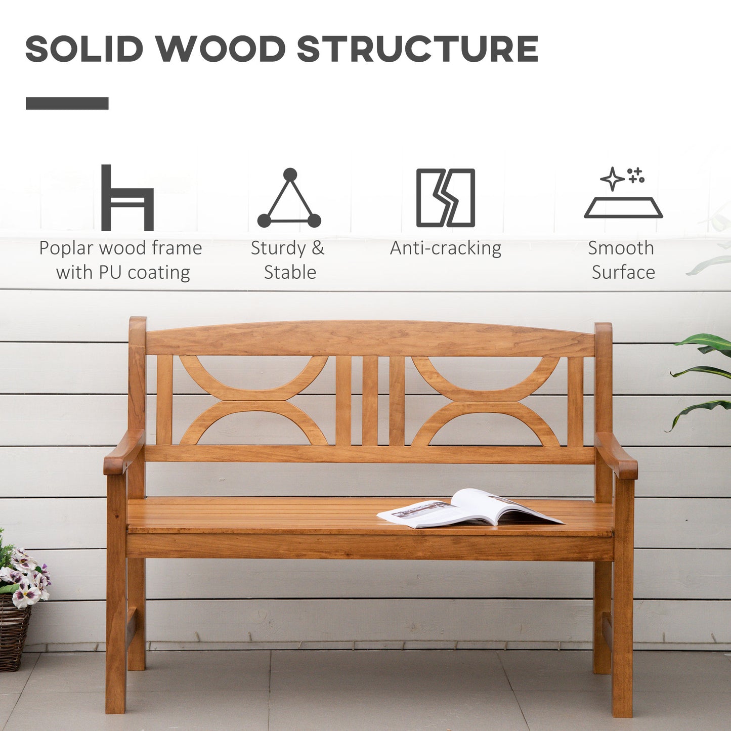 2-Seater Wooden Garden Bench Outdoor Patio Loveseat for Yard, Lawn