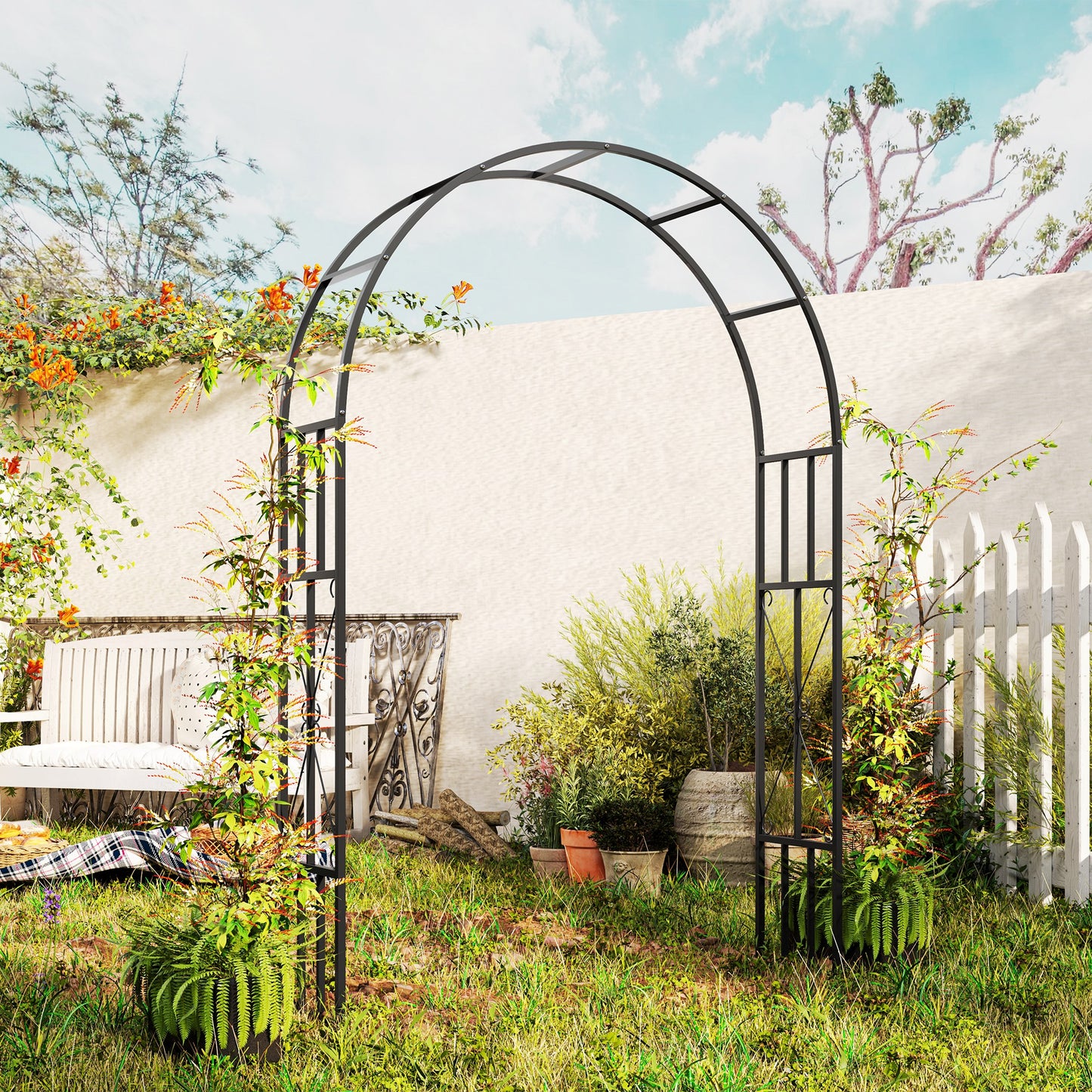 Steel Garden Arch, 2.2m High x 1.5m Wide Metal Garden Trellis