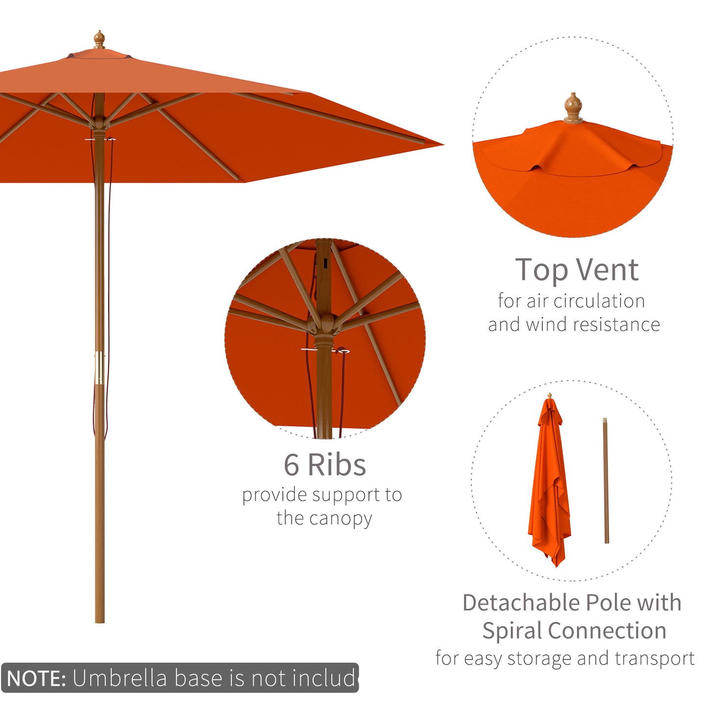 2.5m Wood Garden Parasol Sun Shade Patio Outdoor Wooden Umbrella