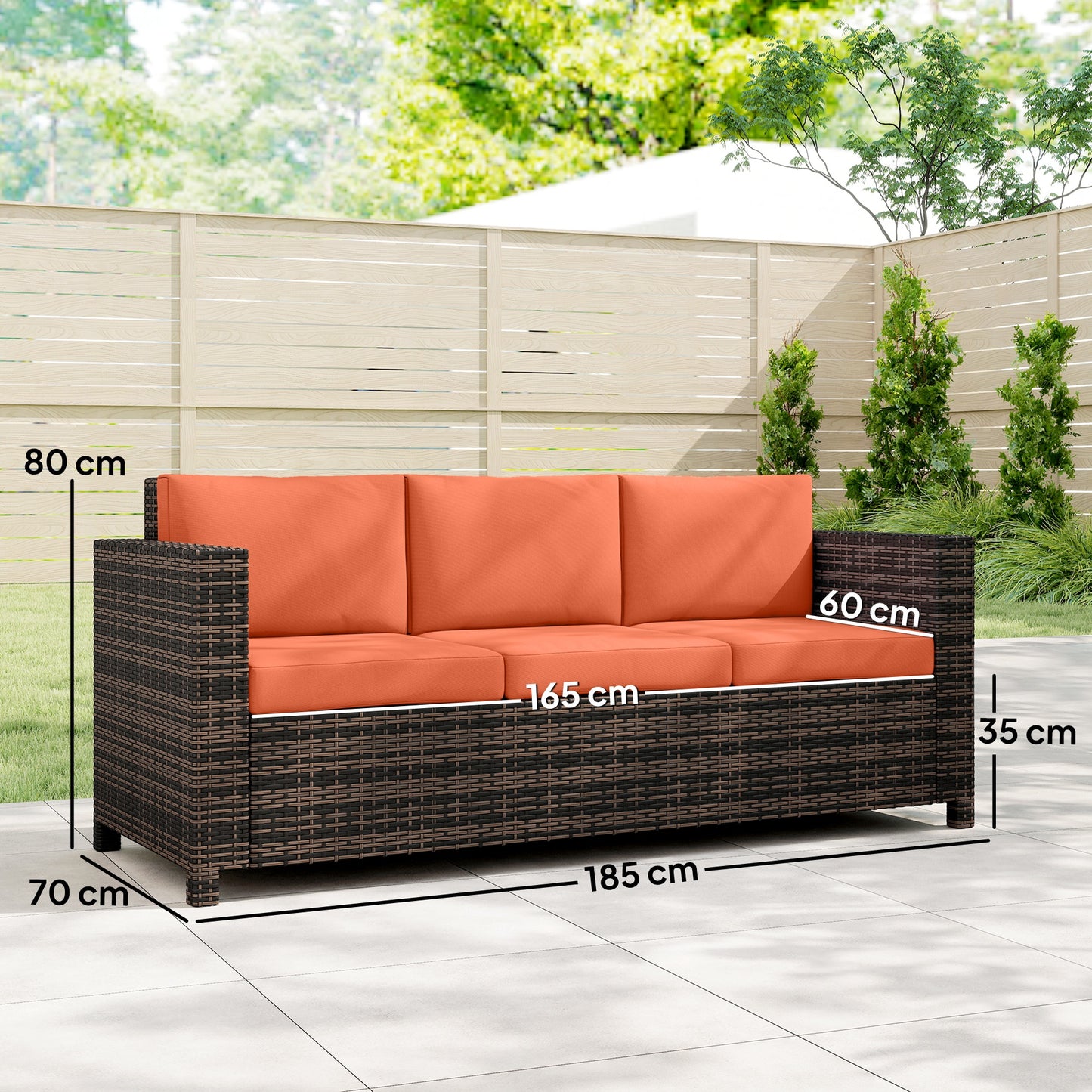 3 Seater Rattan Sofa All-Weather Wicker Weave Metal Frame Chair (1)