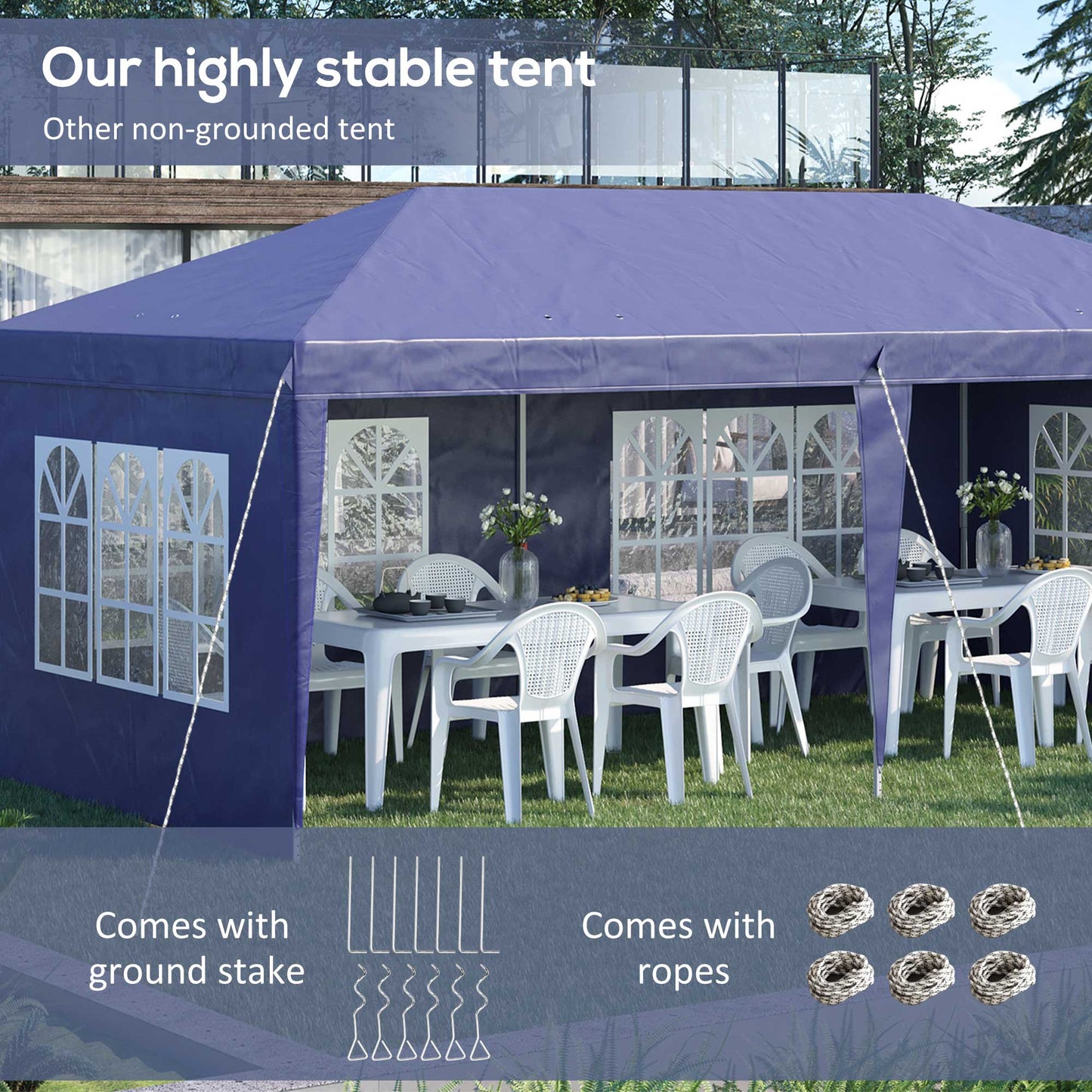 3 x 6m Pop Up Gazebo, Height Adjustable Marquee Party Tent