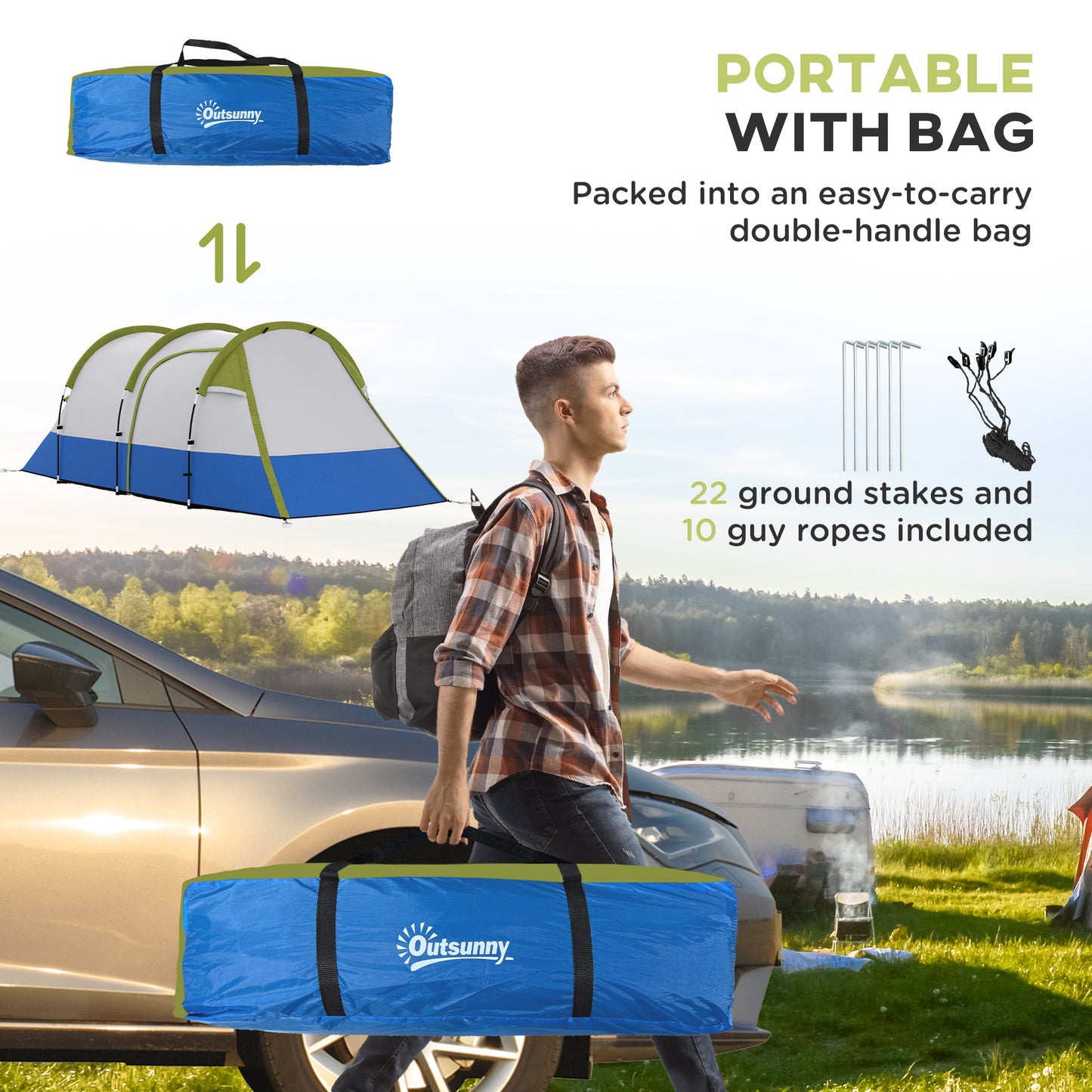 Three Man Two-Room Tent, with Porch and Accessories