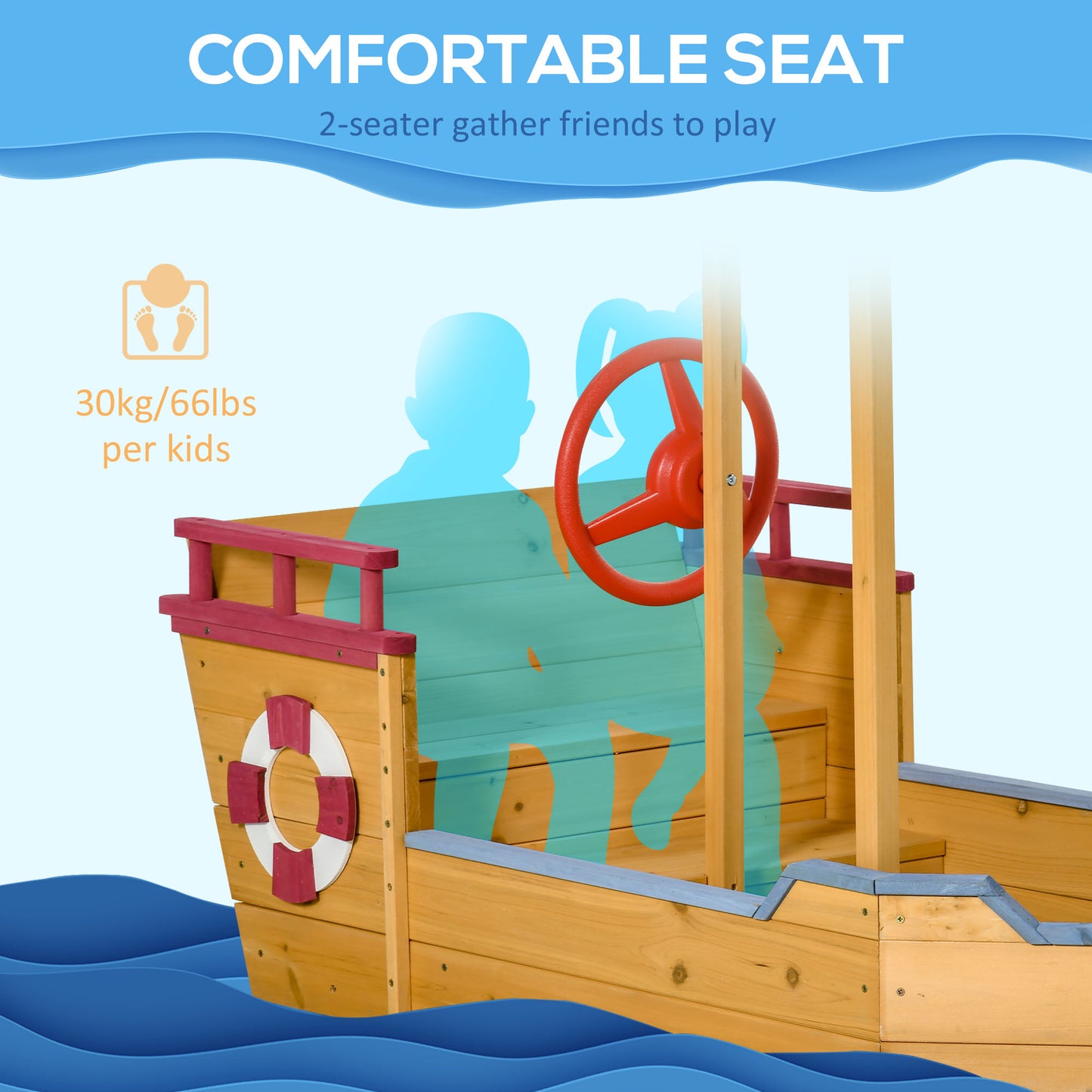 Sand Pit, Kids Wooden Sandbox Pirate Ship