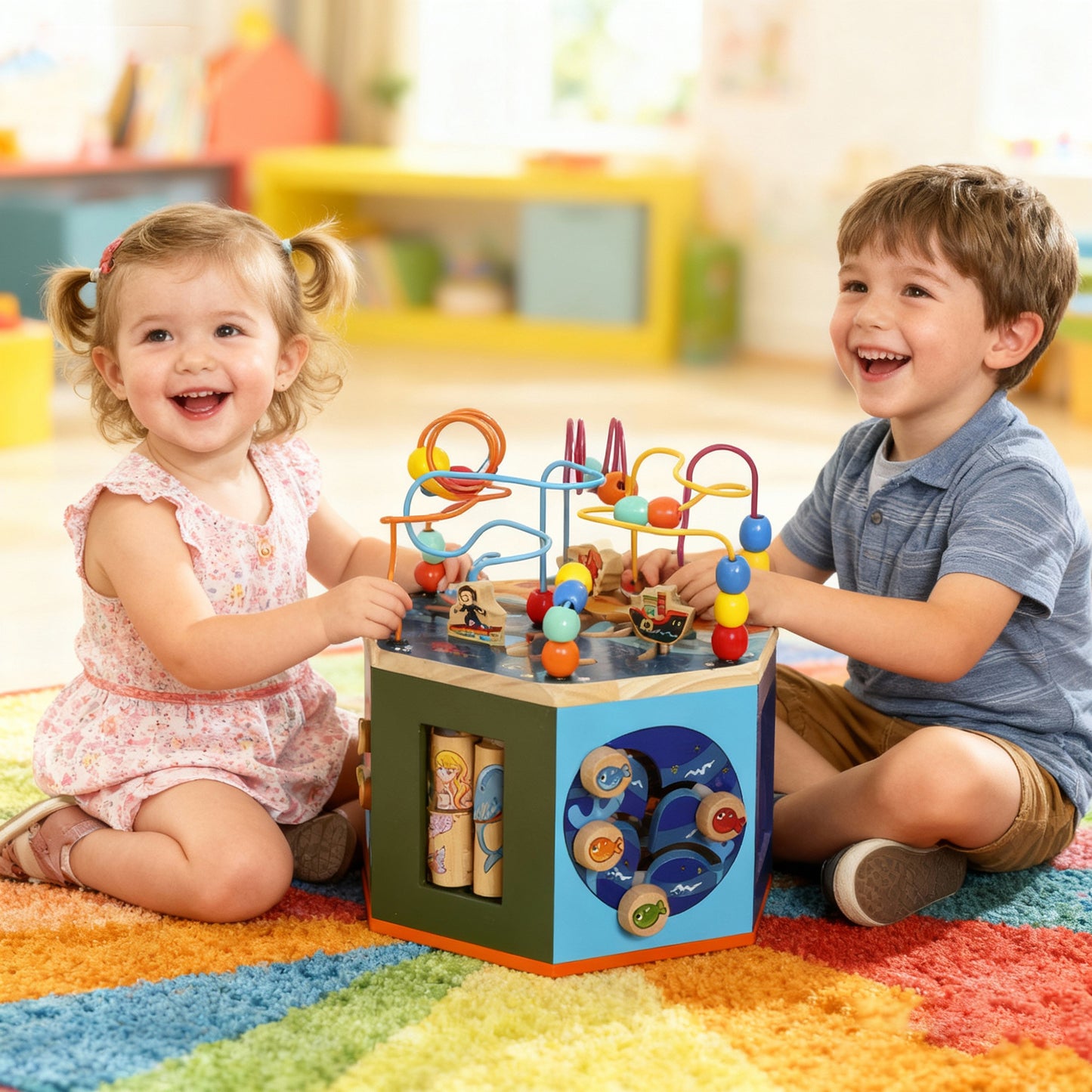 Wooden Activity Cube, Baby Toys with Bead Maze
