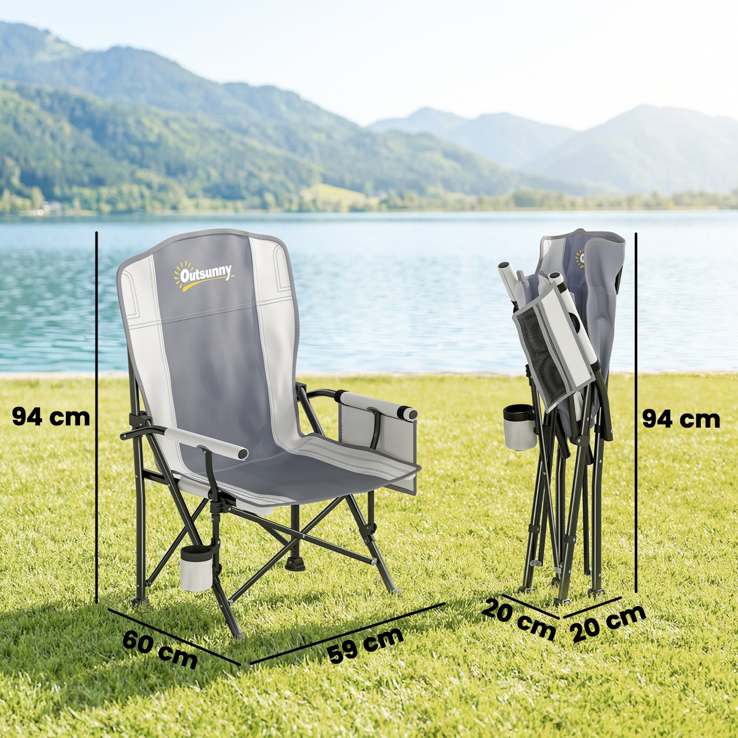 Padded Camping Chair Adults Heavy Duty Folding Chair Side Pocket