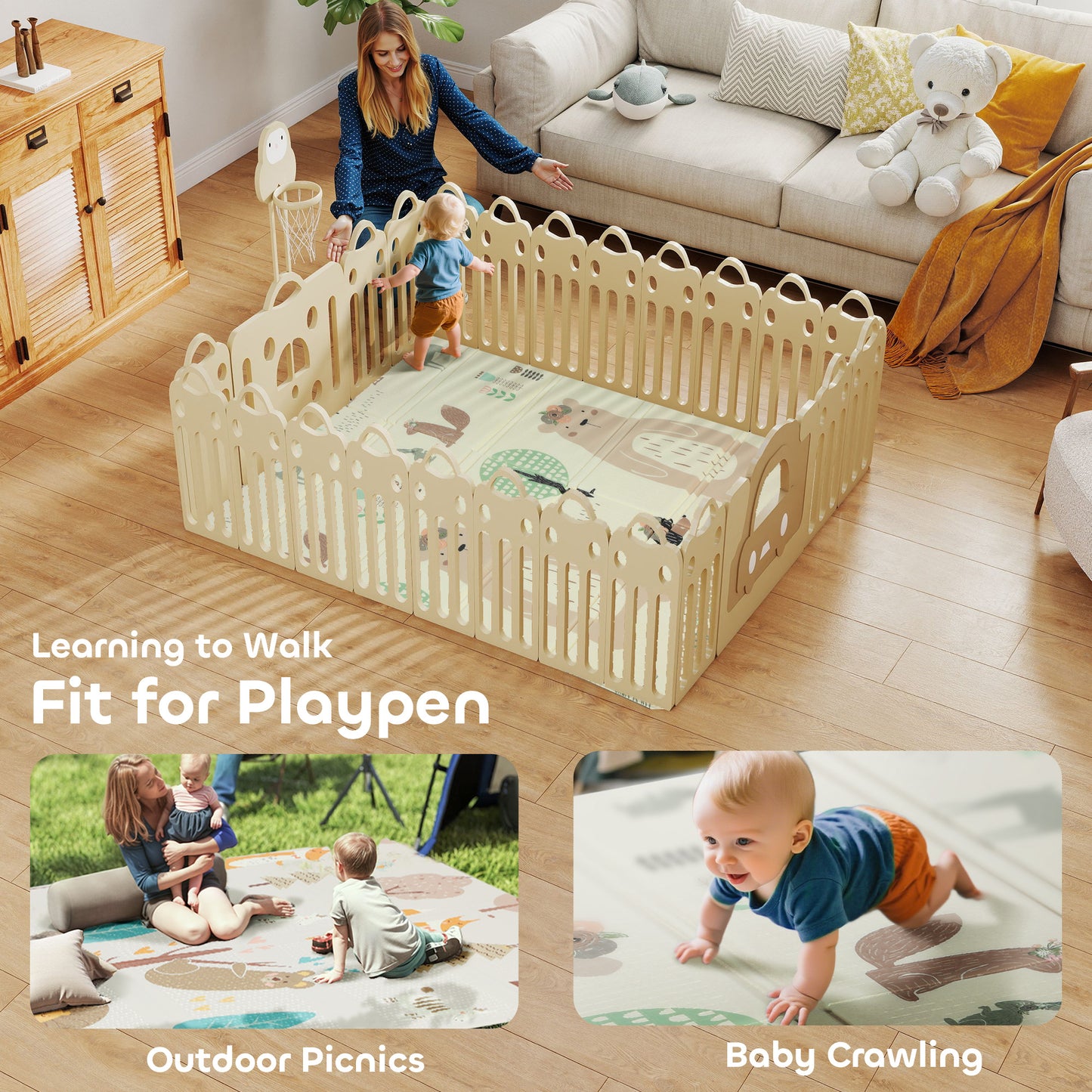 Animal-Themed Baby Plat Mat Double Sided, Foldable