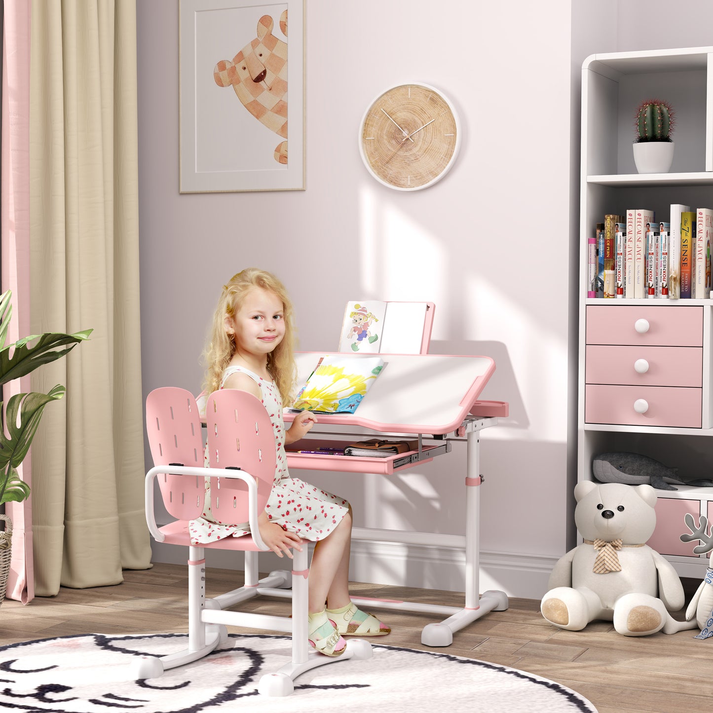 Height Adjustable Kids Desk and Chair Set, School Study Writing