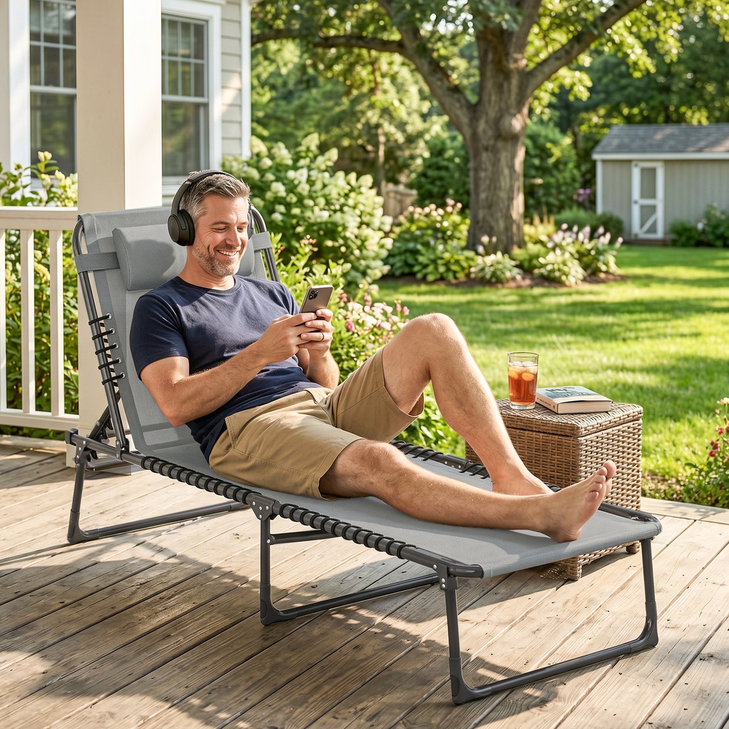 Folding Sun Lounger, with Four-Position Back