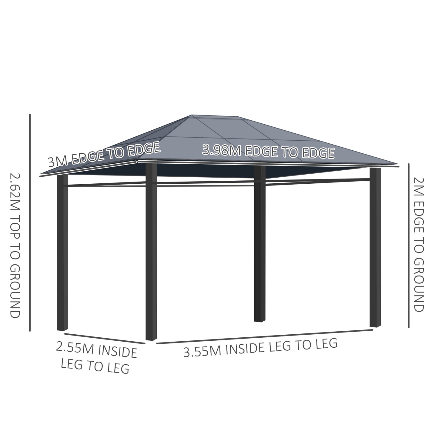 Hardtop Gazebo Garden Pavilion with UV Resistant Polycarbonate Roof