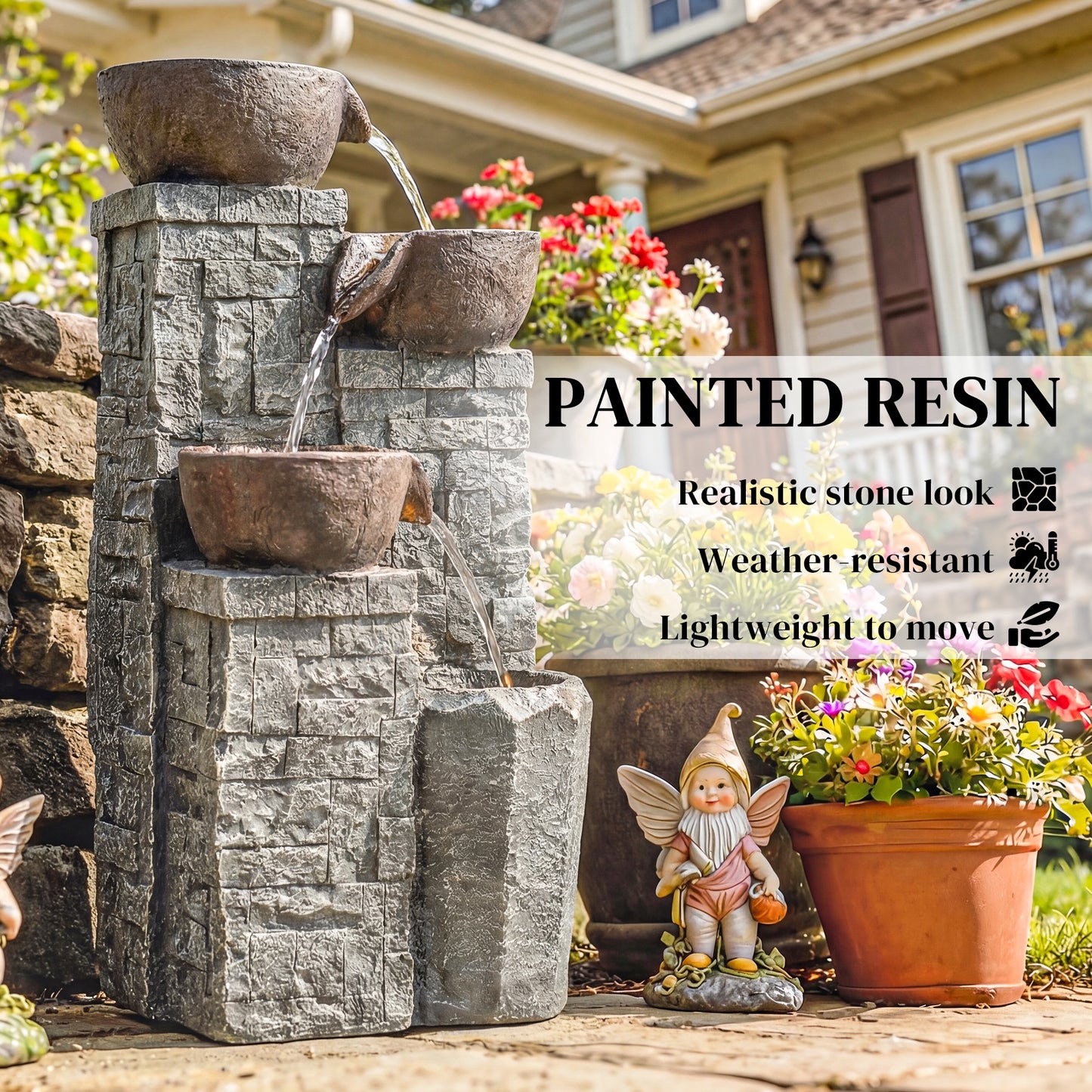 4-Tier Outdoor Fountain, Cascading Waterfall