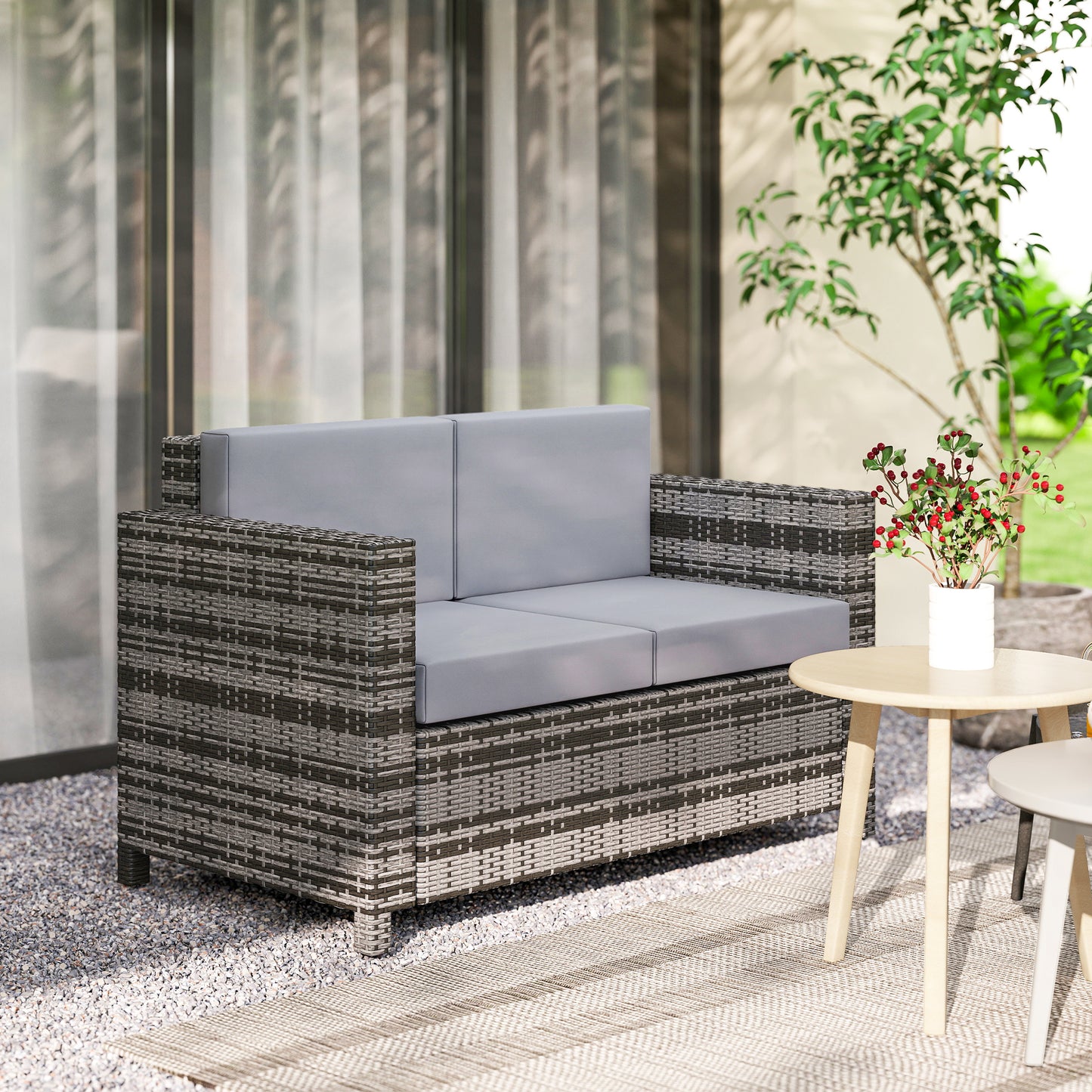 Rattan Sofa, 2 Seater Garden Furniture with Soft Padded Cushion (3)