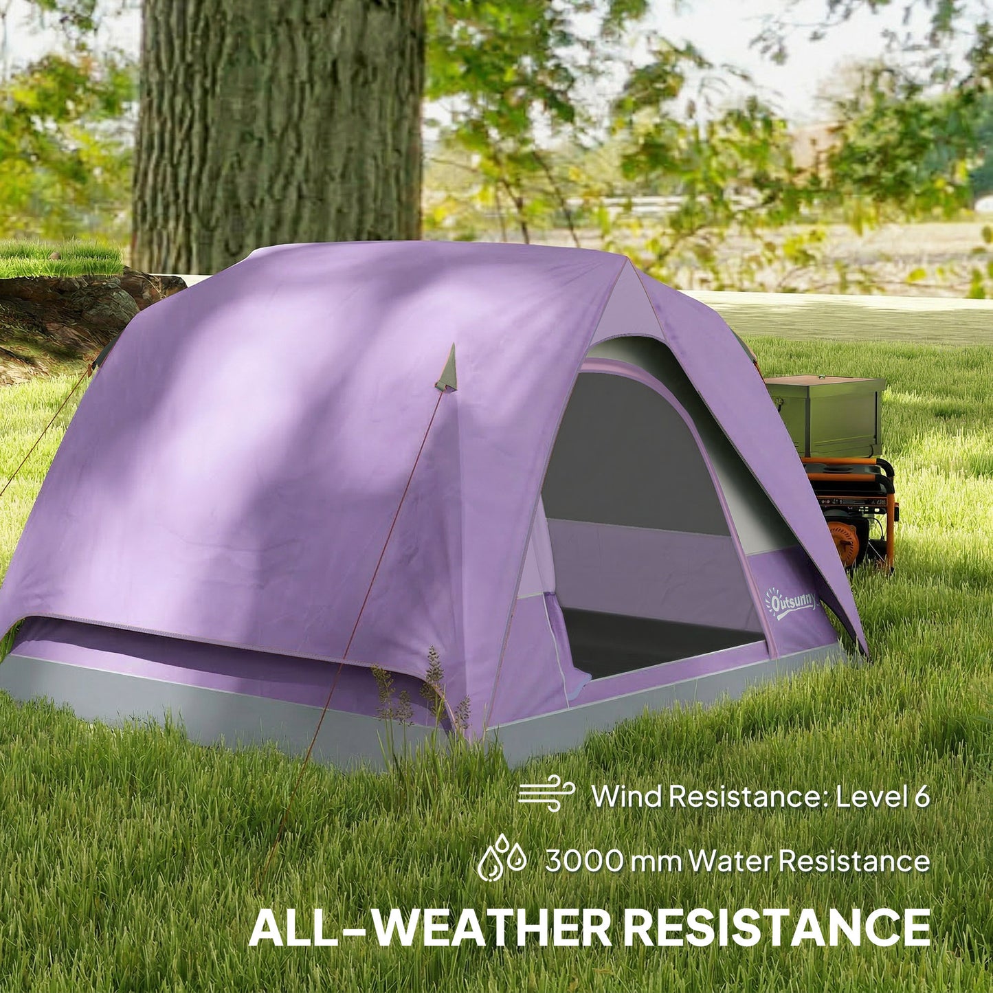 3-4 Person Camping Tent, Easy Set Up 3-4 Man Tent w/ Sewn-in
