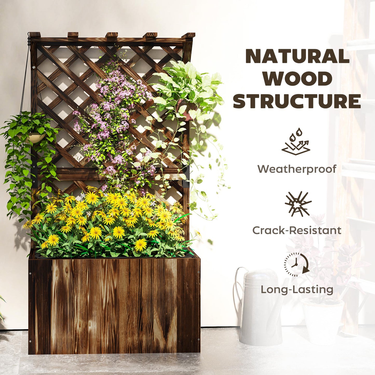Wooden Planter with Trellis