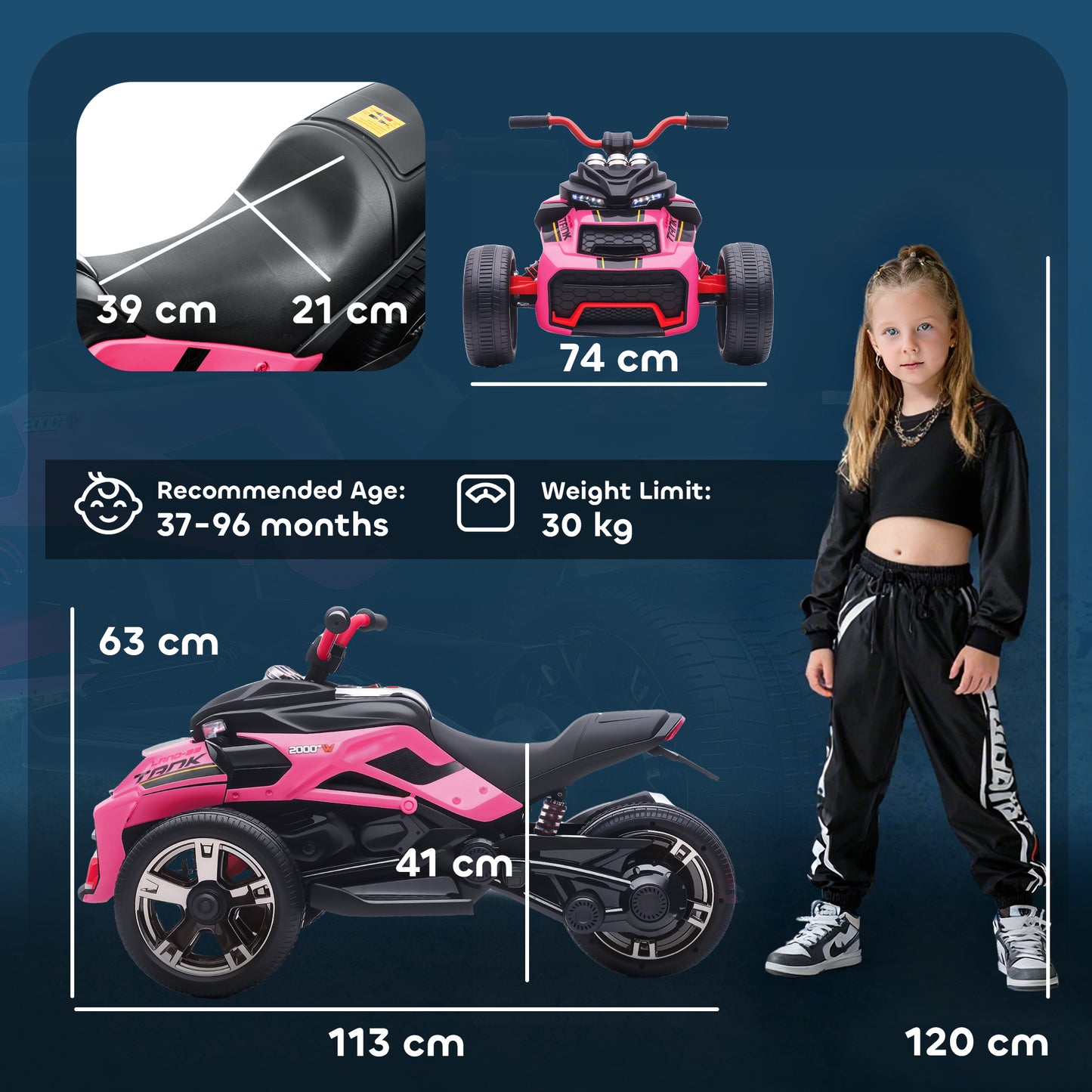 12V Kids Electric Ride On Car with 3 Wheeler, MP3 Player, Horn