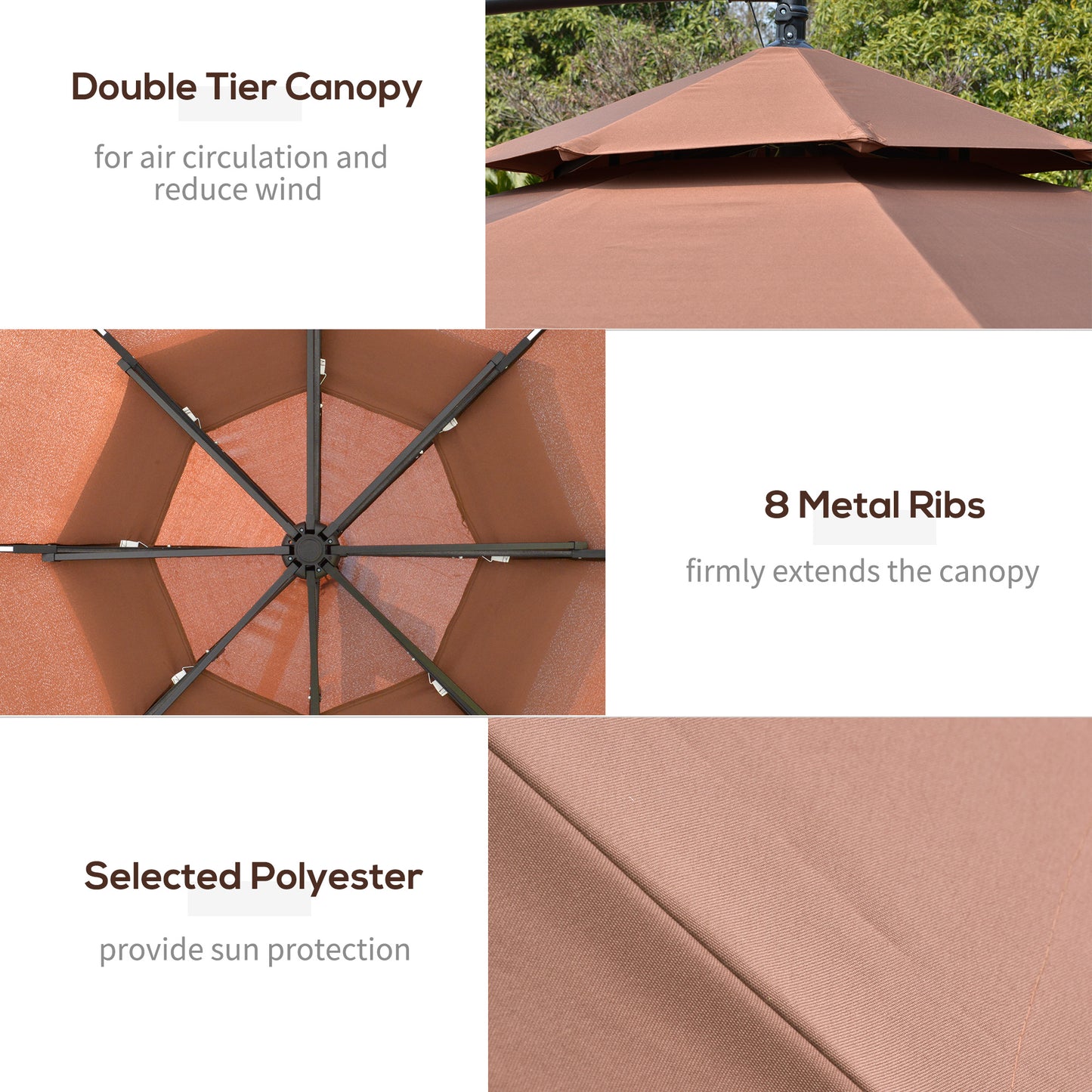3(m) Cantilever Banana Parasol Hanging Umbrella with Double Roof